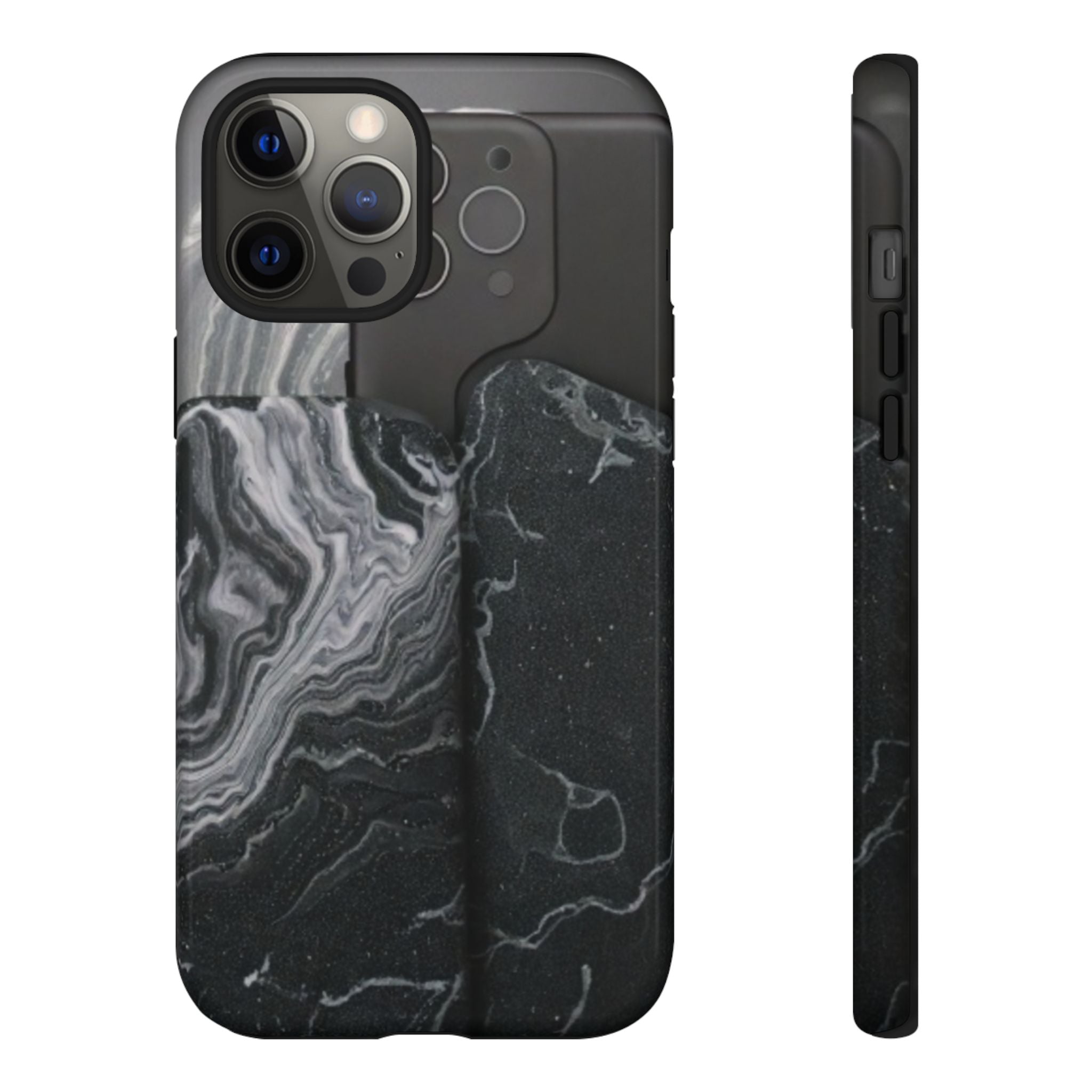 Black Marble Tough Phone Case — Protective iPhone Cover with Marble Texture