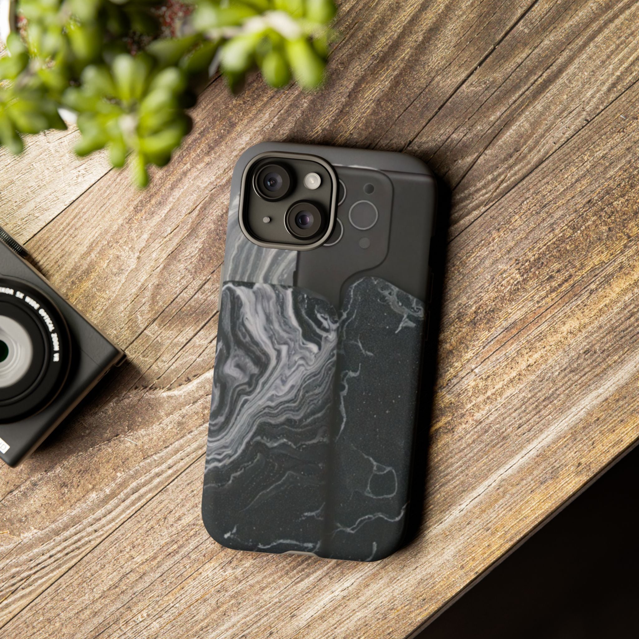 Black Marble Tough Phone Case — Protective iPhone Cover with Marble Texture
