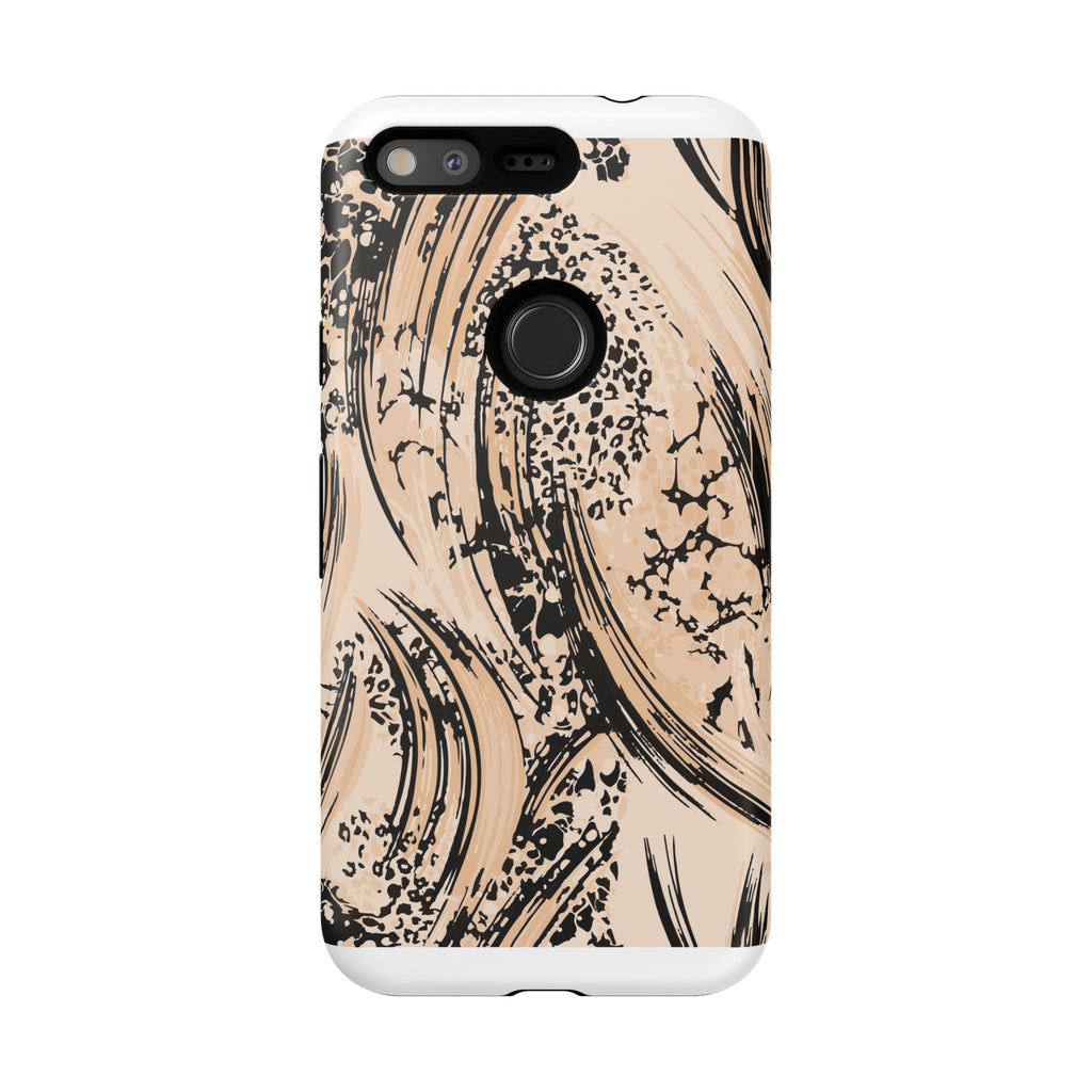 Abstract Brushstroke Phone Case — Neutral Beige & Black Artistic Protective Cover
