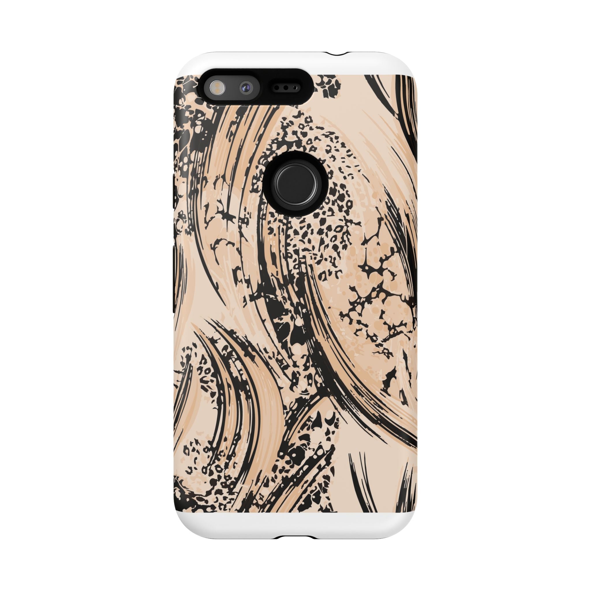 Abstract Brushstroke Phone Case — Neutral Beige & Black Artistic Protective Cover