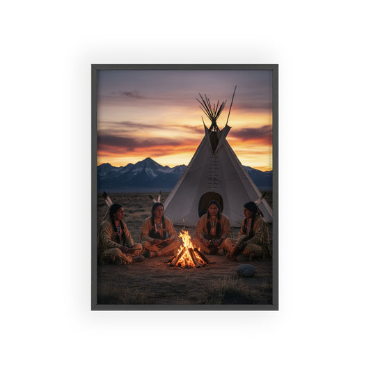 Framed Campfire Teepee Poster — Native Gathering Wall Art