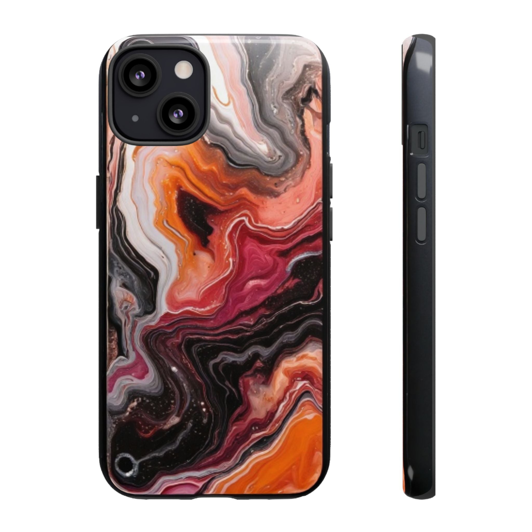 Marble Swirl Tough Phone Case — Orange Red Abstract Protective Cover