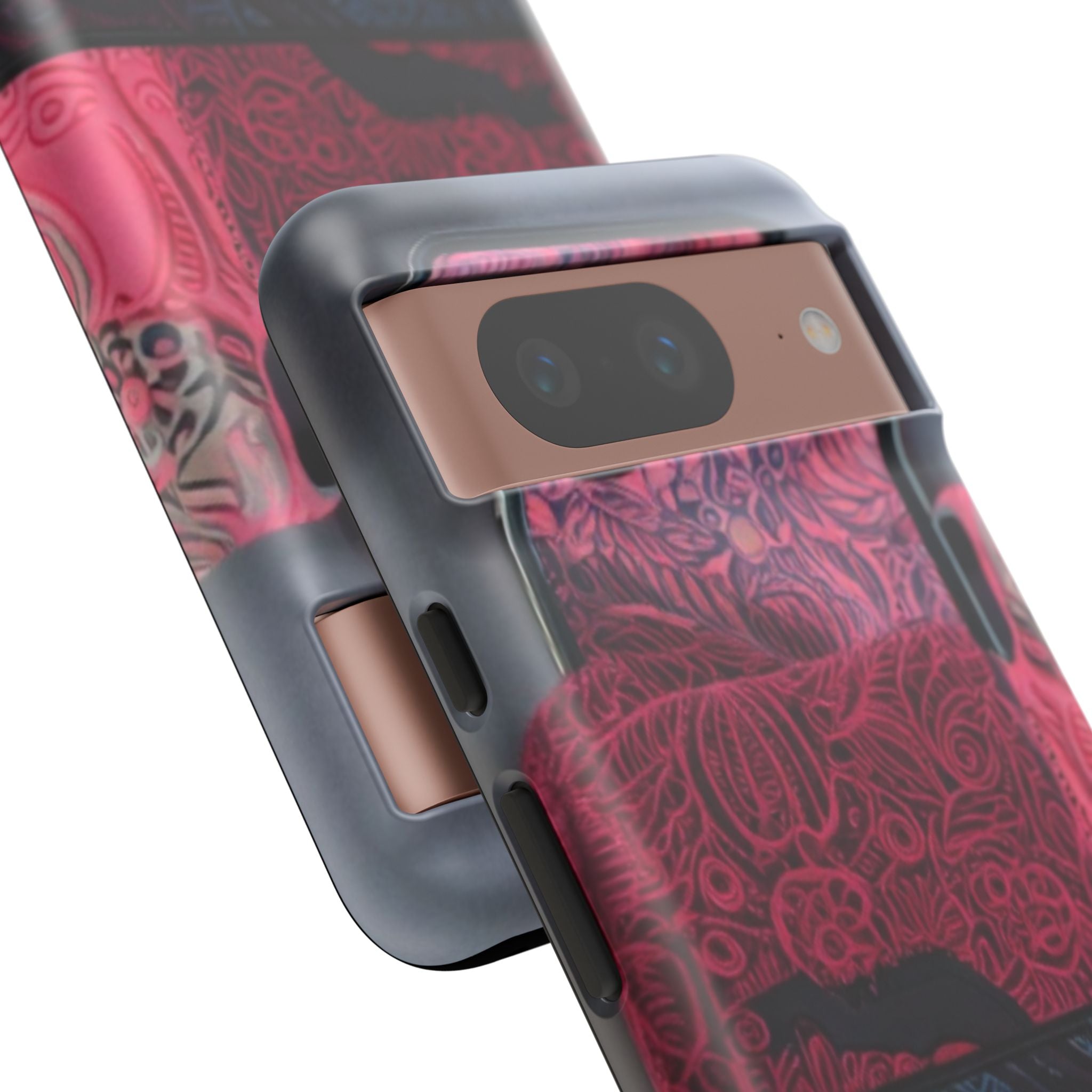 Floral Patchwork Tough Phone Case — Pink & Navy Doodle Design