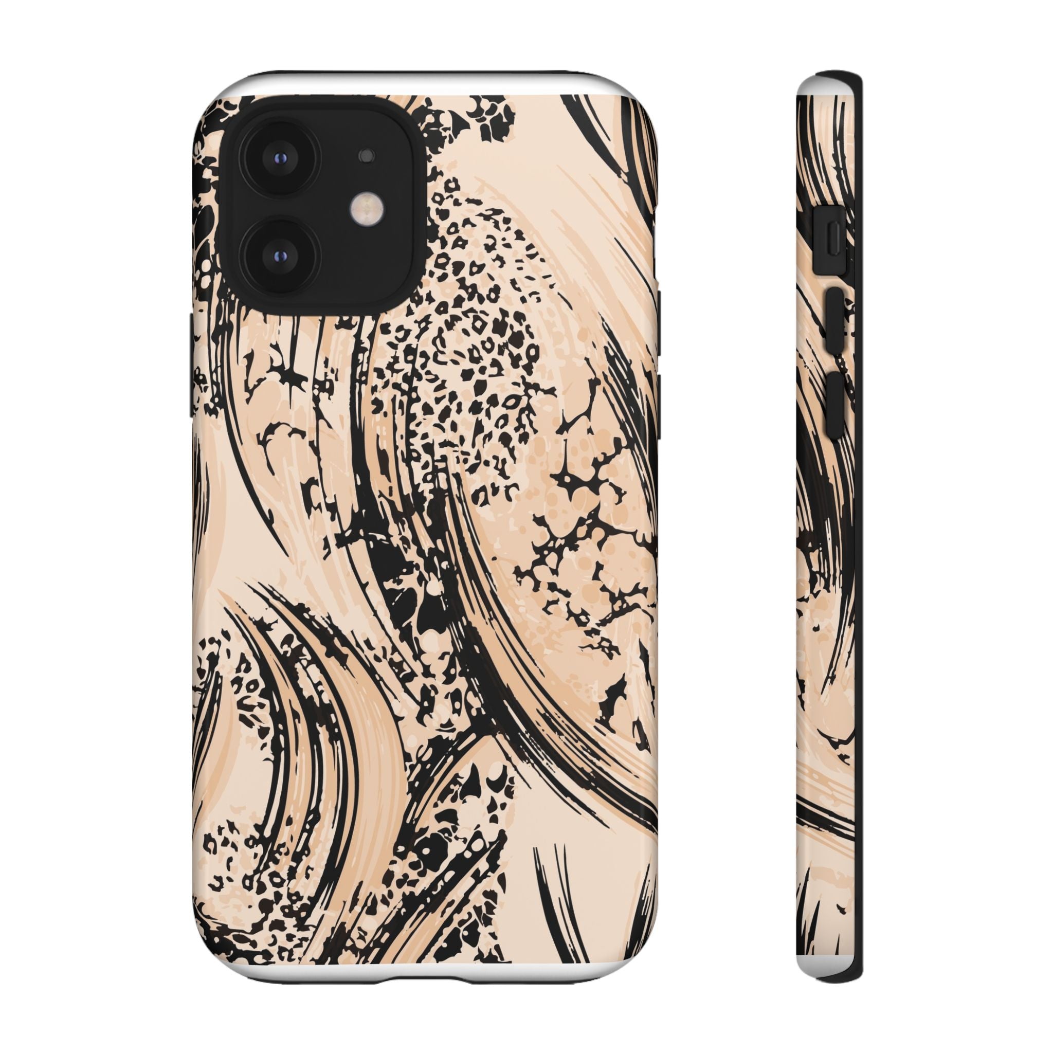Abstract Brushstroke Phone Case — Neutral Beige & Black Artistic Protective Cover