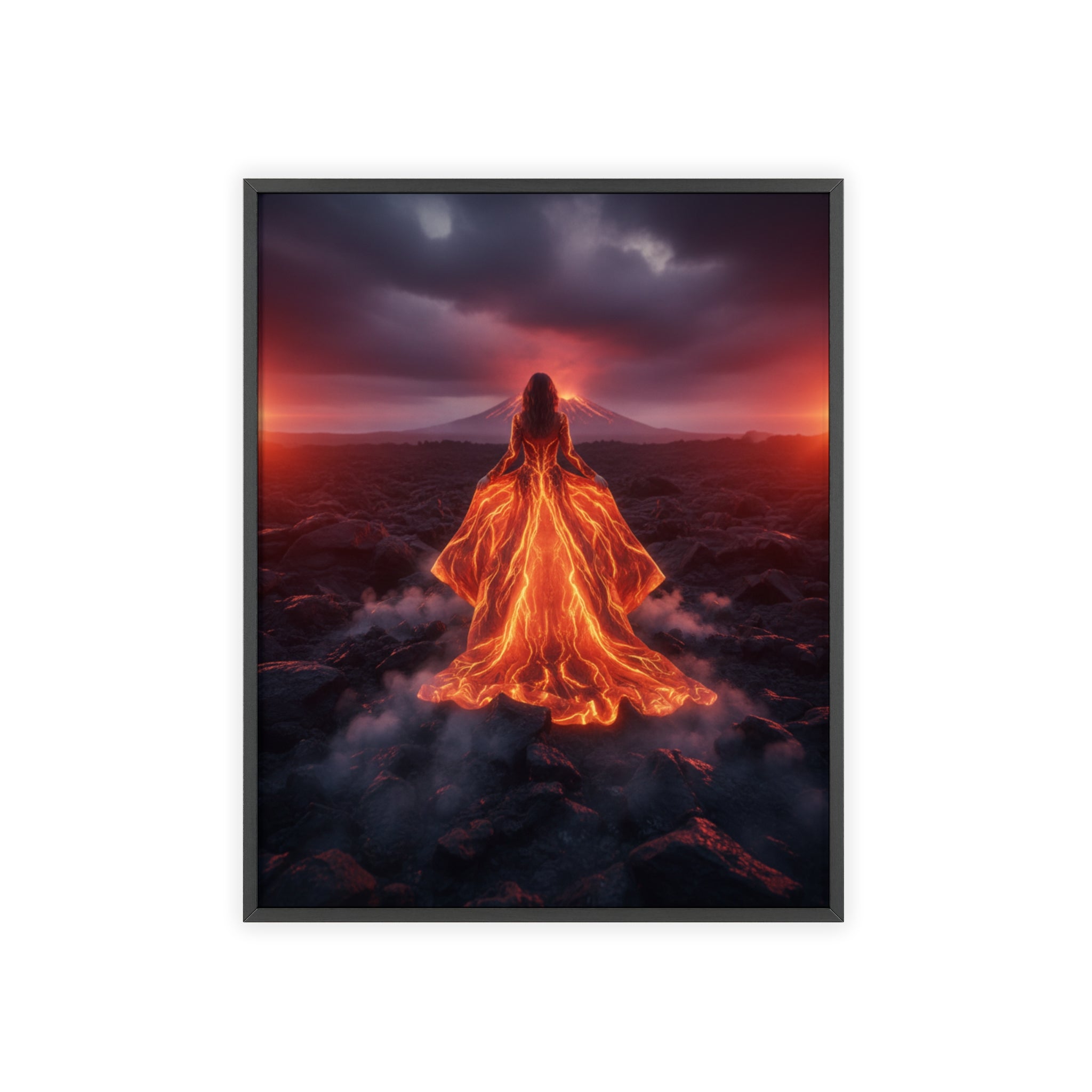 Fiery Goddess Lava Art Poster with Wooden Frame