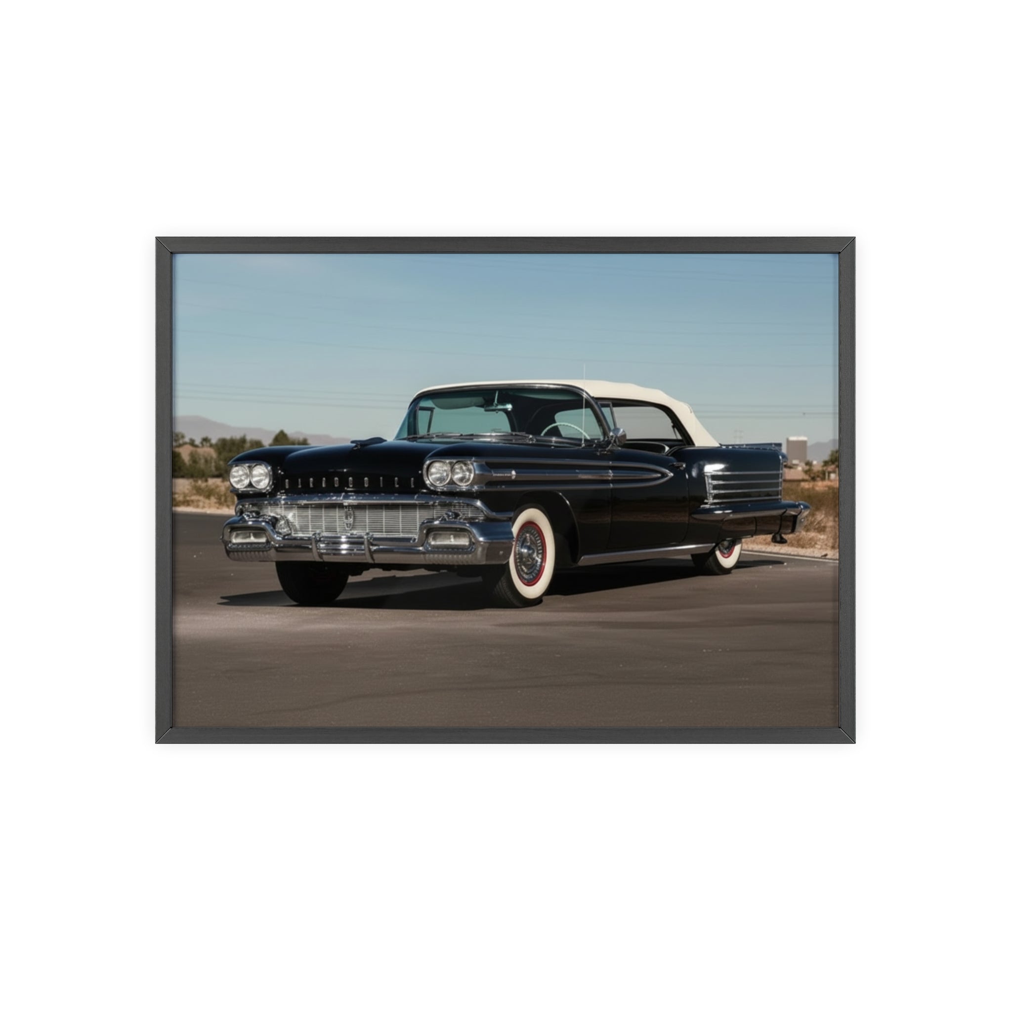 Vintage Black Classic Car Poster with Wooden Frame — Retro Automobile Wall Art