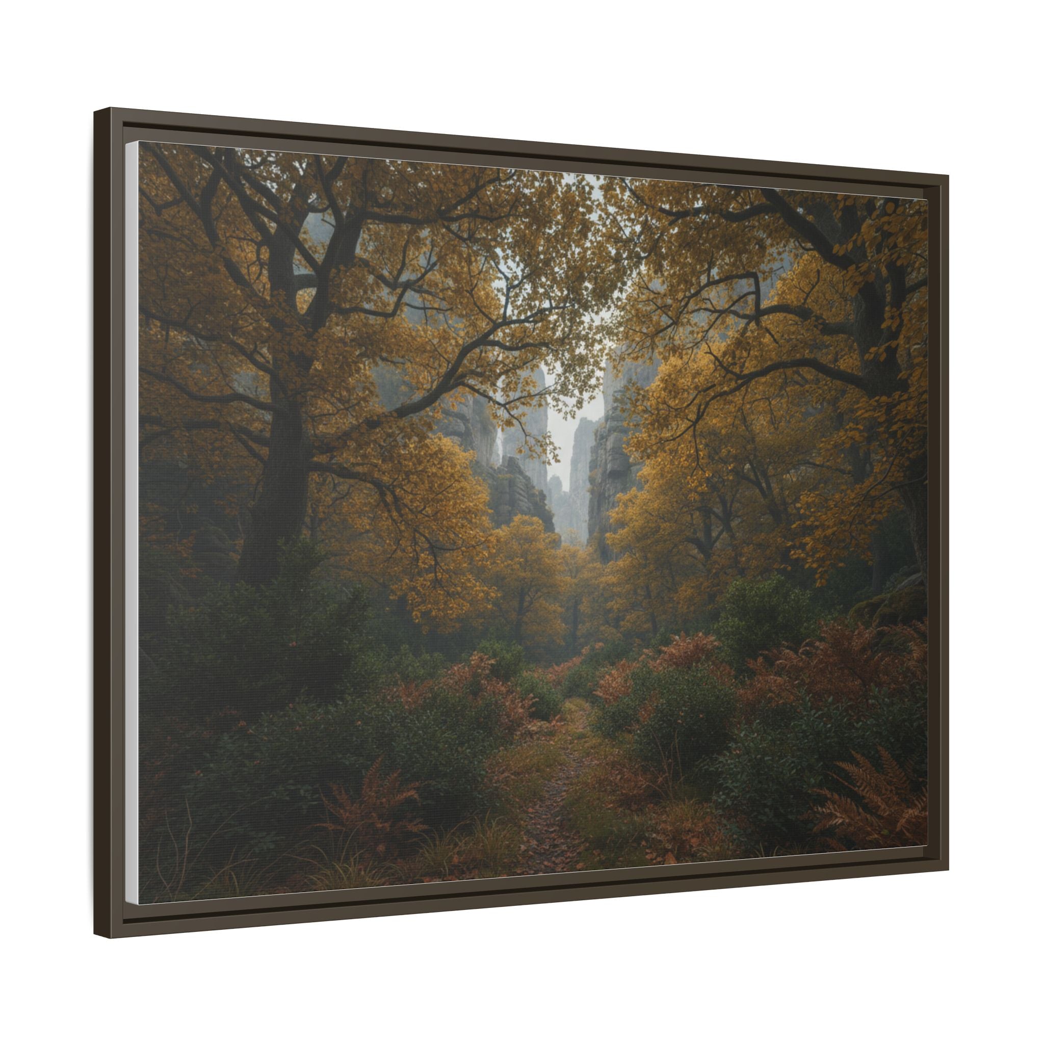 Autumn Forest Path Matte Canvas Print — Framed Wall Art