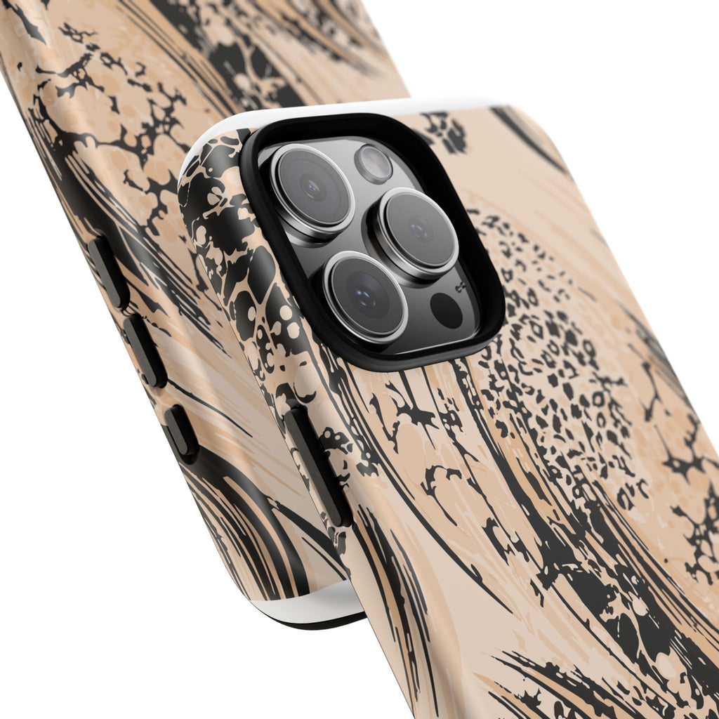Abstract Brushstroke Phone Case — Neutral Beige & Black Artistic Protective Cover