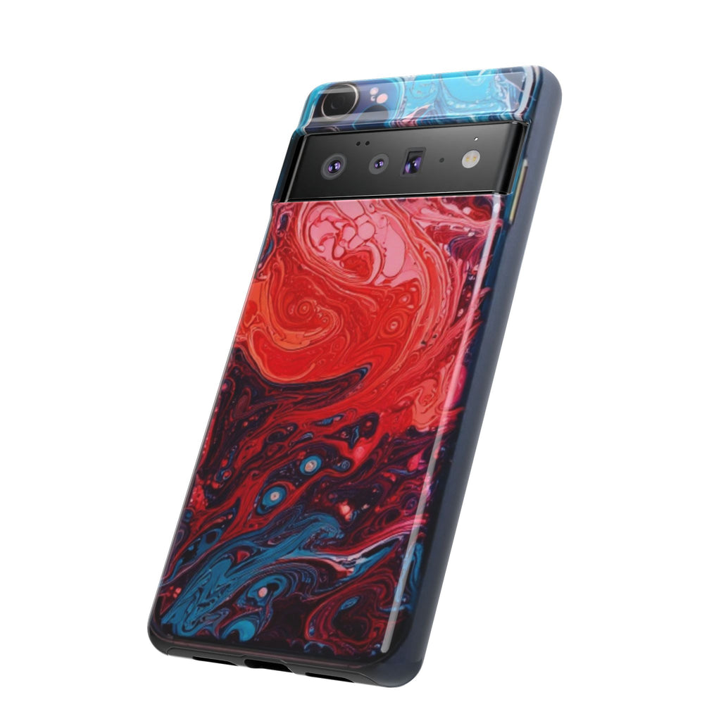 Abstract Red & Blue Swirl Tough Phone Case — Protective iPhone Cover with Fluid Art Design