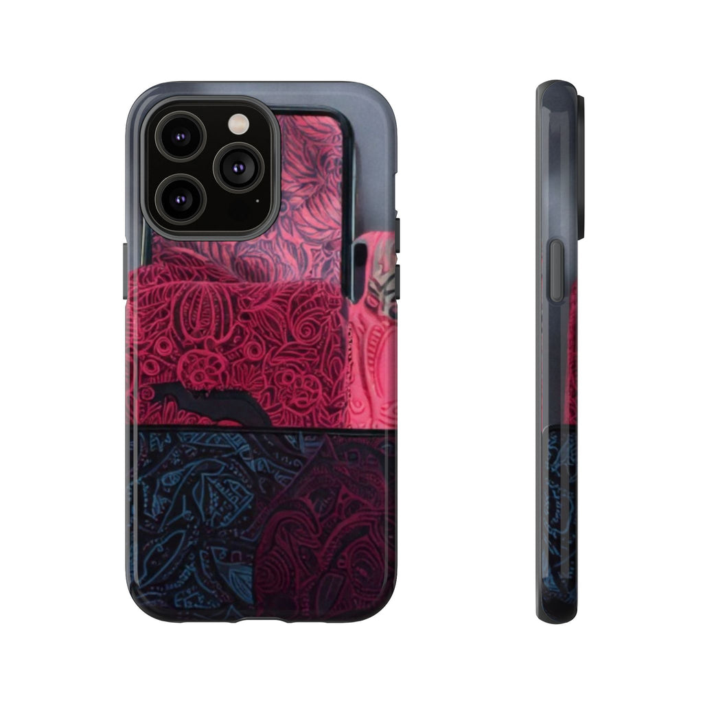 Floral Patchwork Tough Phone Case — Pink & Navy Doodle Design