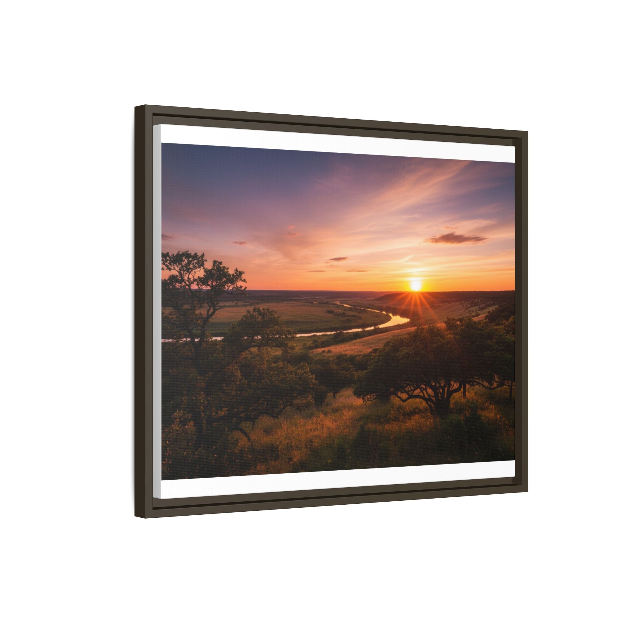 Sunset River Matte Canvas Framed Wall Art