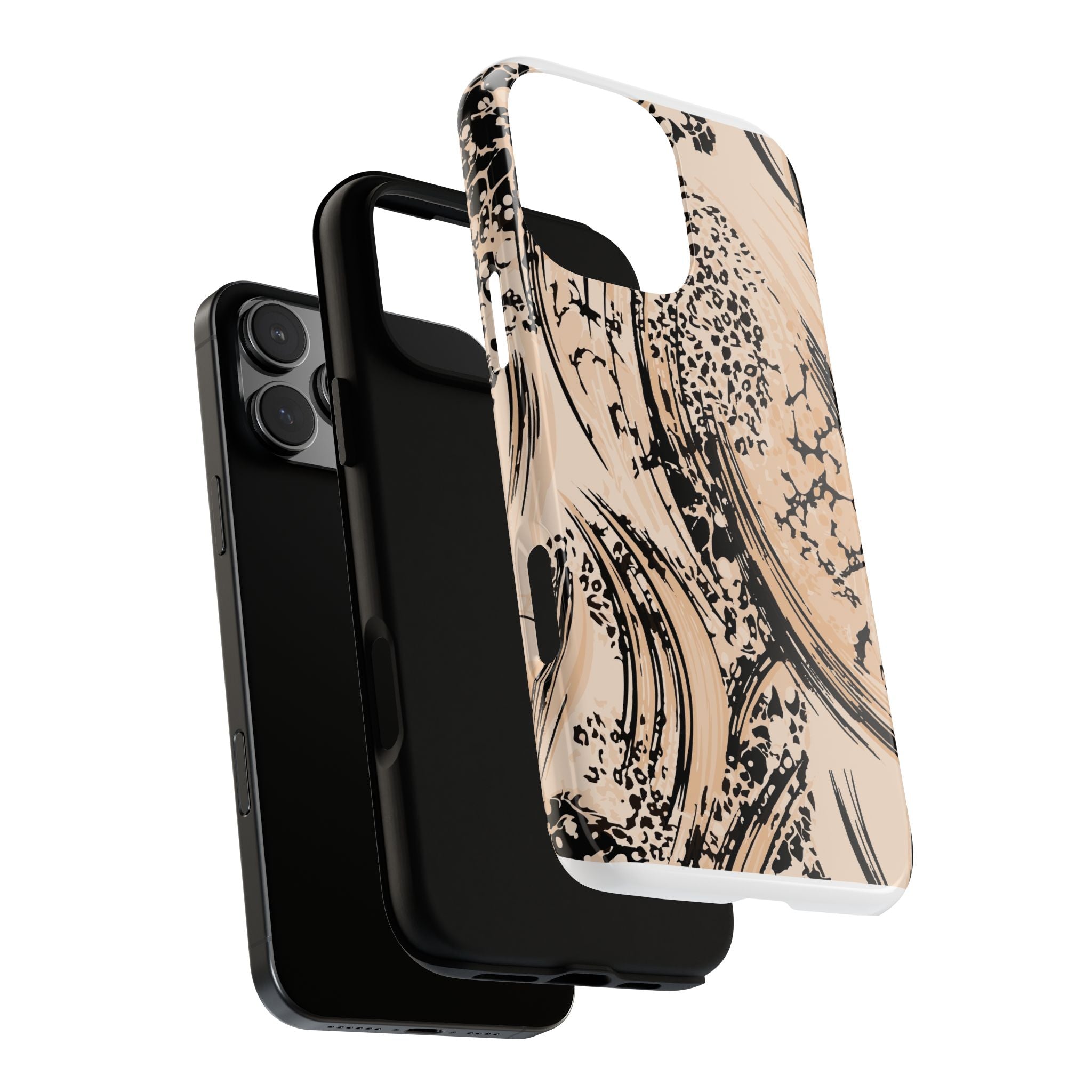 Abstract Brushstroke Phone Case — Neutral Beige & Black Artistic Protective Cover