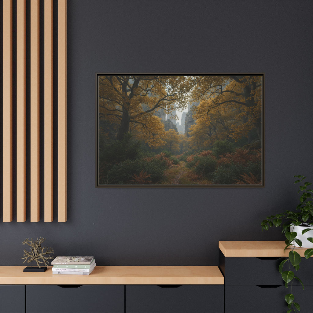 Autumn Forest Path Matte Canvas Print — Framed Wall Art