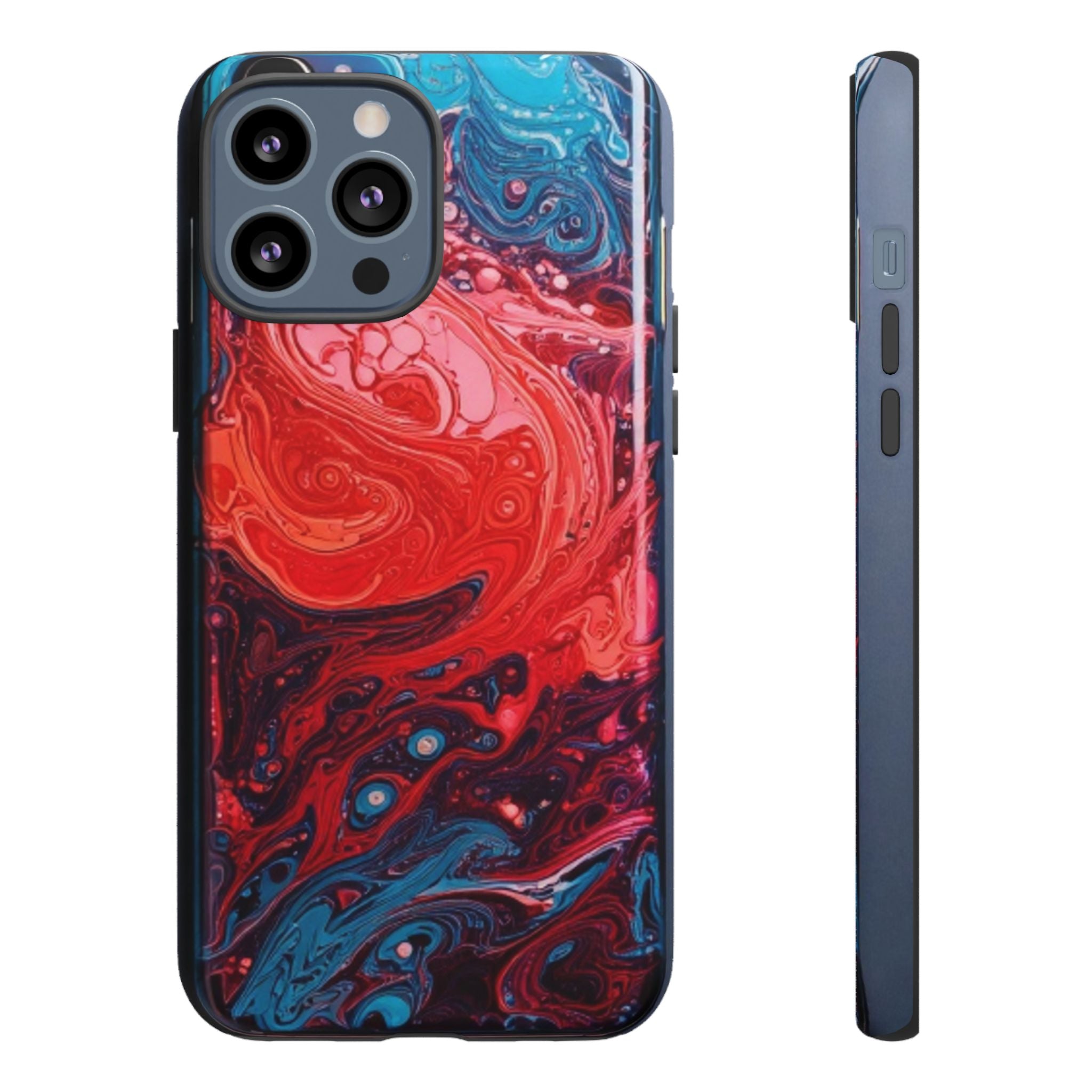 Abstract Red & Blue Swirl Tough Phone Case — Protective iPhone Cover with Fluid Art Design