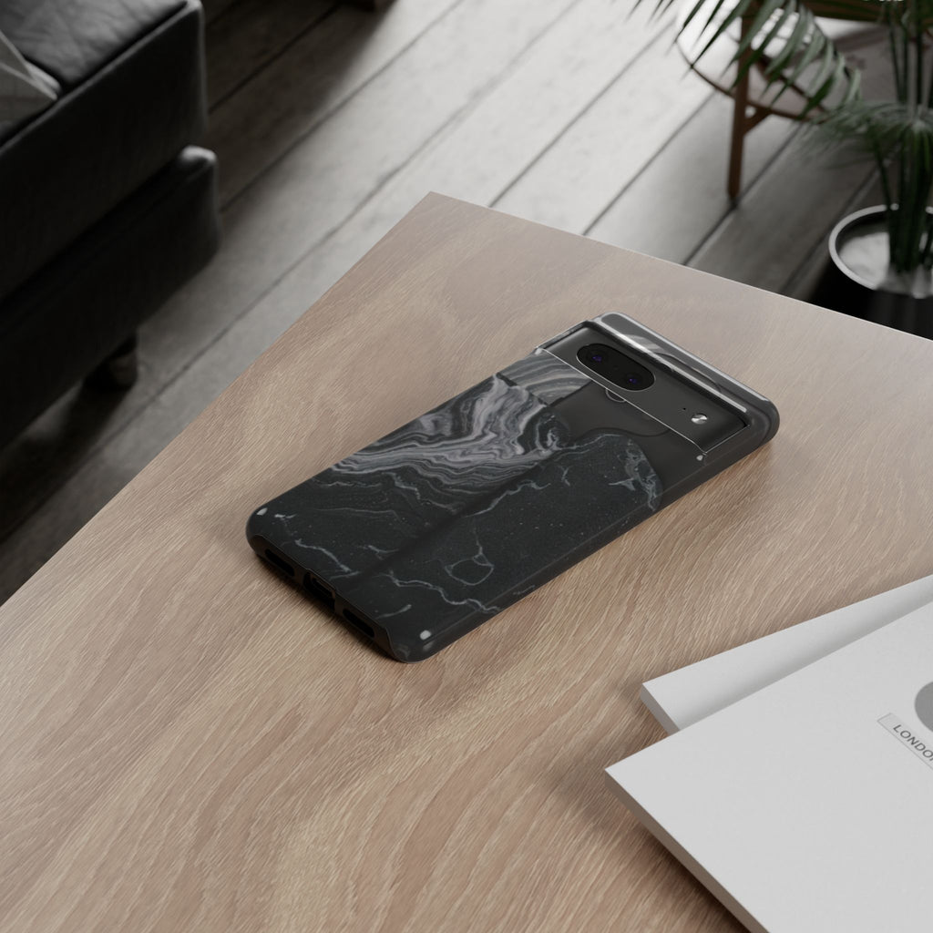 Black Marble Tough Phone Case — Protective iPhone Cover with Marble Texture