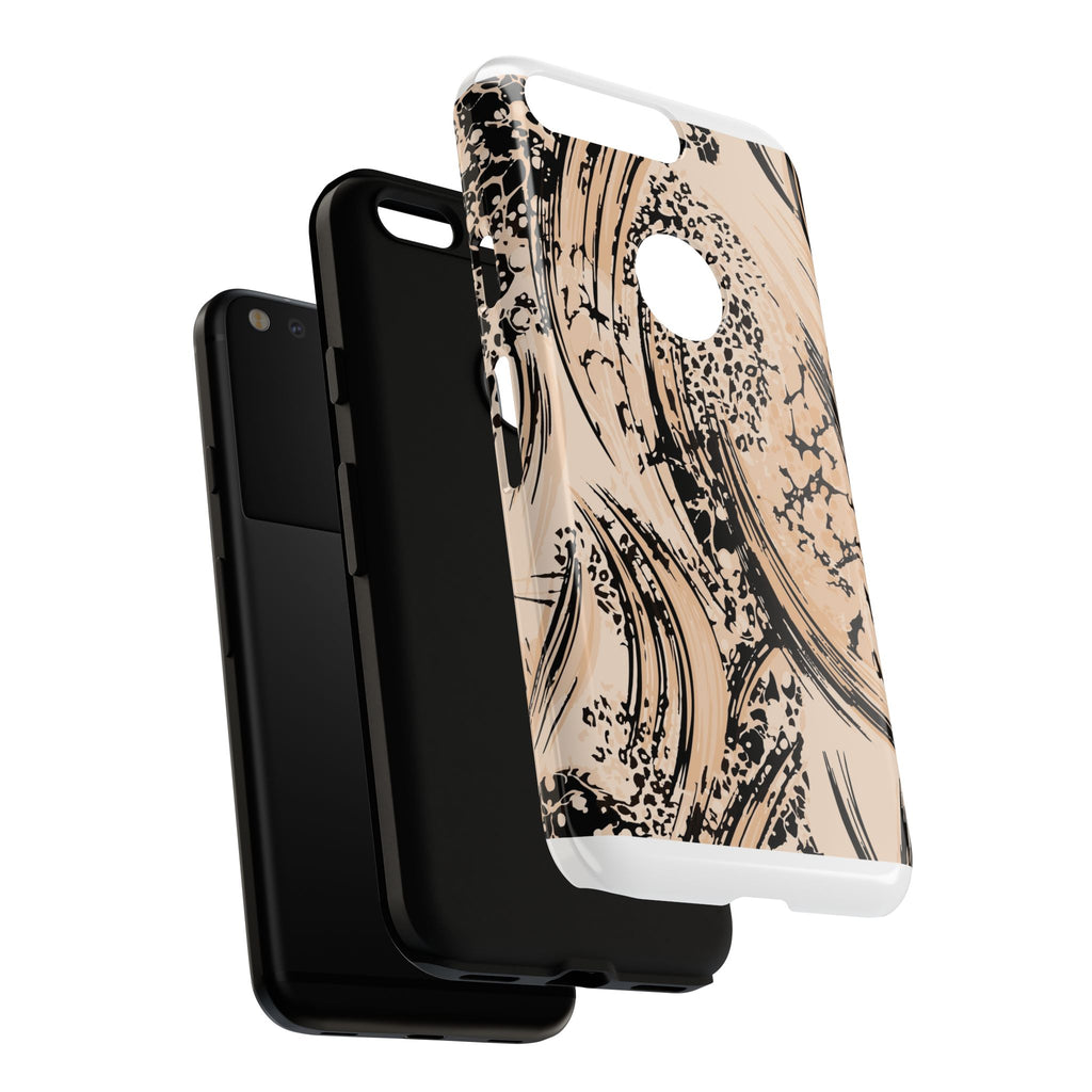 Abstract Brushstroke Phone Case — Neutral Beige & Black Artistic Protective Cover