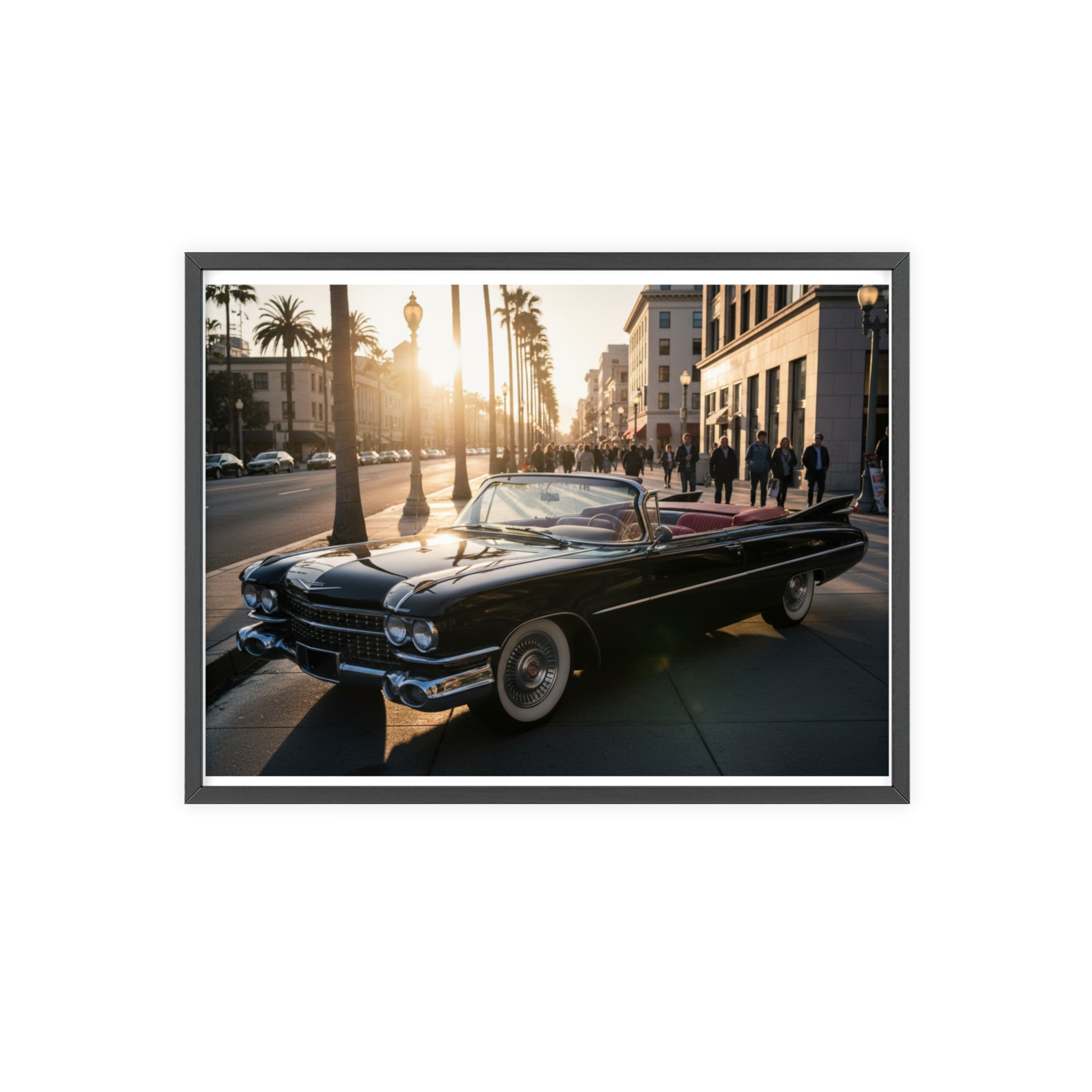 Vintage Convertible Sunset Poster with Wooden Frame
