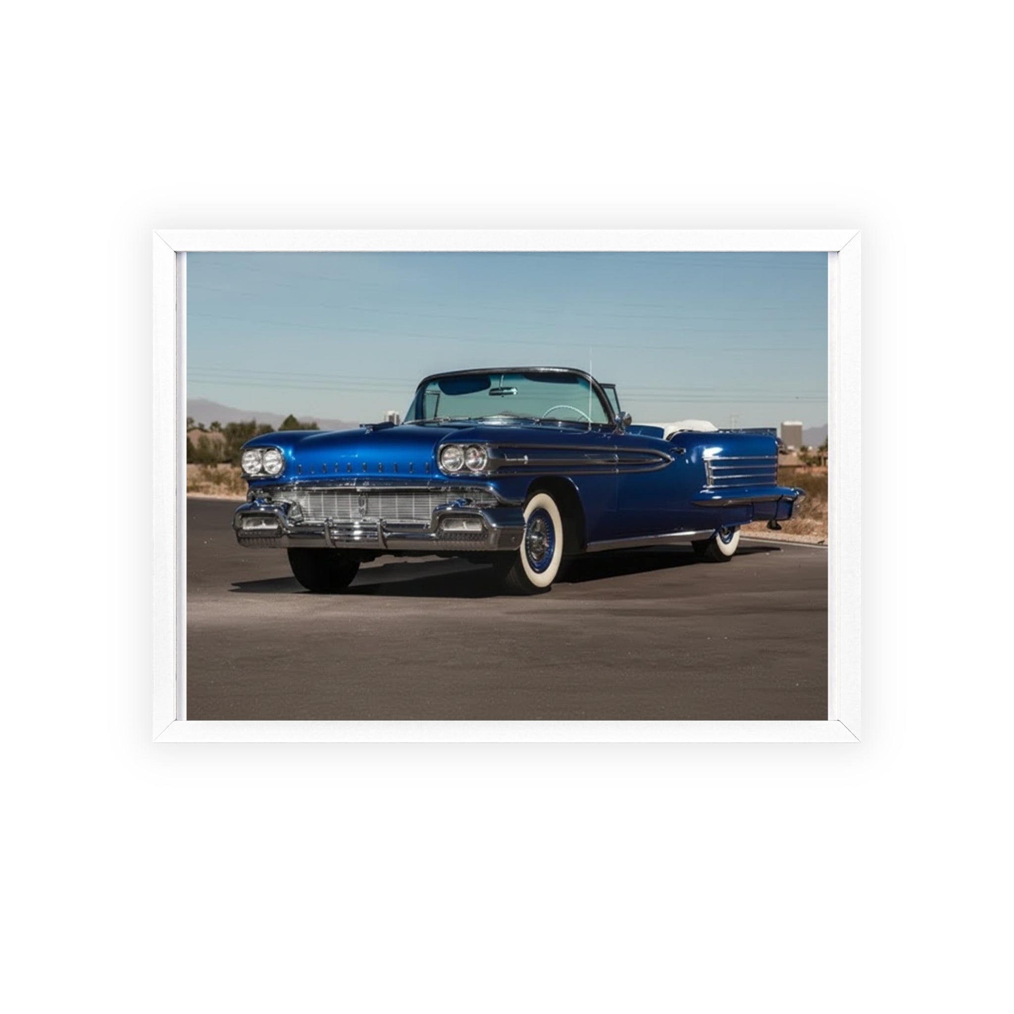 Framed Vintage Blue Classic Car Poster — Retro Automobile Wall Art