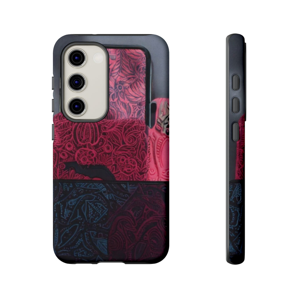 Floral Patchwork Tough Phone Case — Pink & Navy Doodle Design
