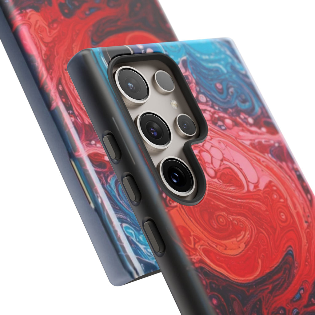 Abstract Red & Blue Swirl Tough Phone Case — Protective iPhone Cover with Fluid Art Design