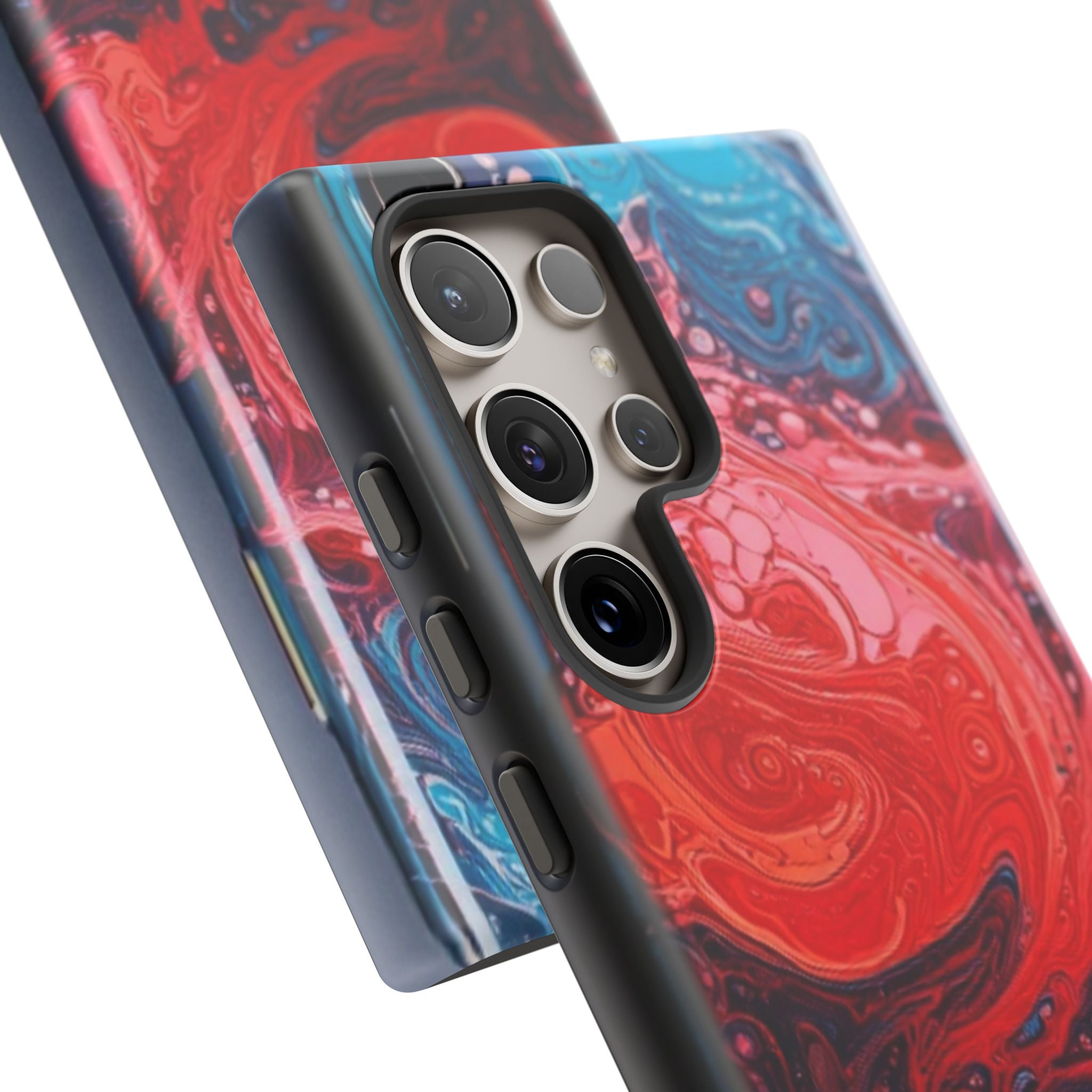 Abstract Red & Blue Swirl Tough Phone Case — Protective iPhone Cover with Fluid Art Design