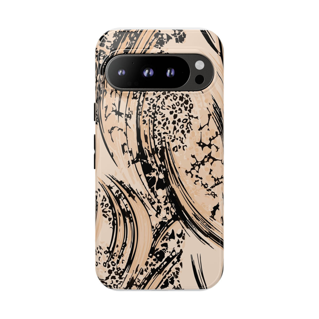 Abstract Brushstroke Phone Case — Neutral Beige & Black Artistic Protective Cover