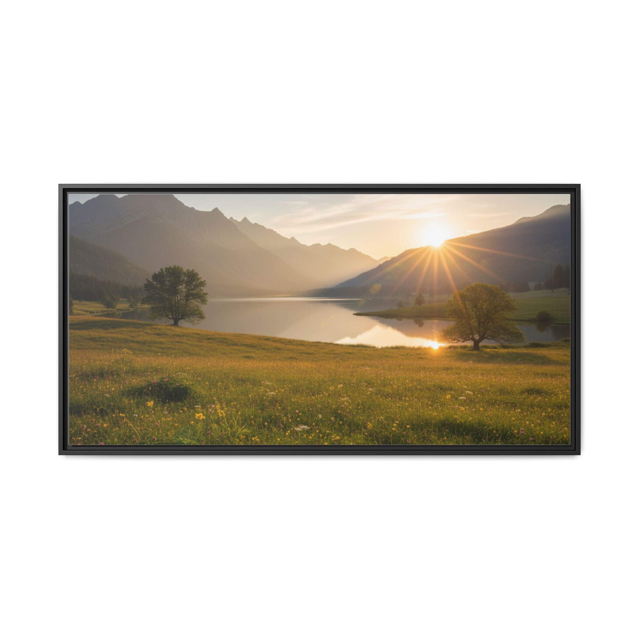 Sunrise Mountain Lake Matte Canvas — Framed Landscape Wall Art