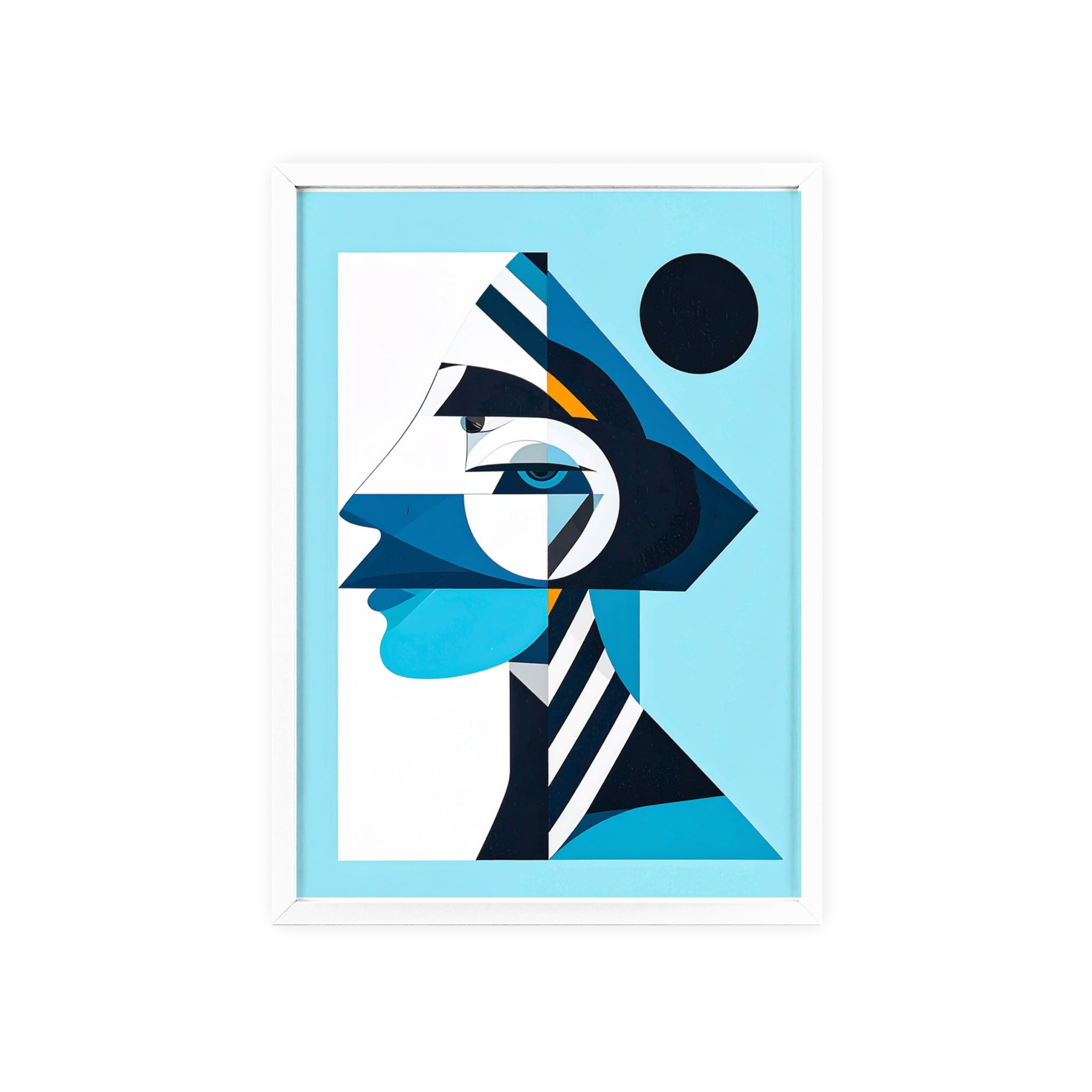 Abstract Geometric Portrait Poster with Wooden Frame — Blue Modern Wall Art