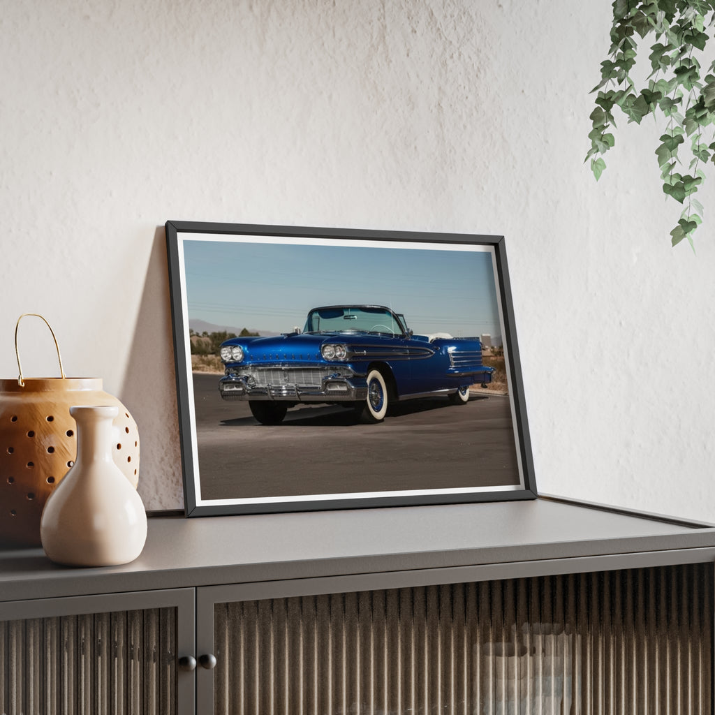 Framed Vintage Blue Classic Car Poster — Retro Automobile Wall Art