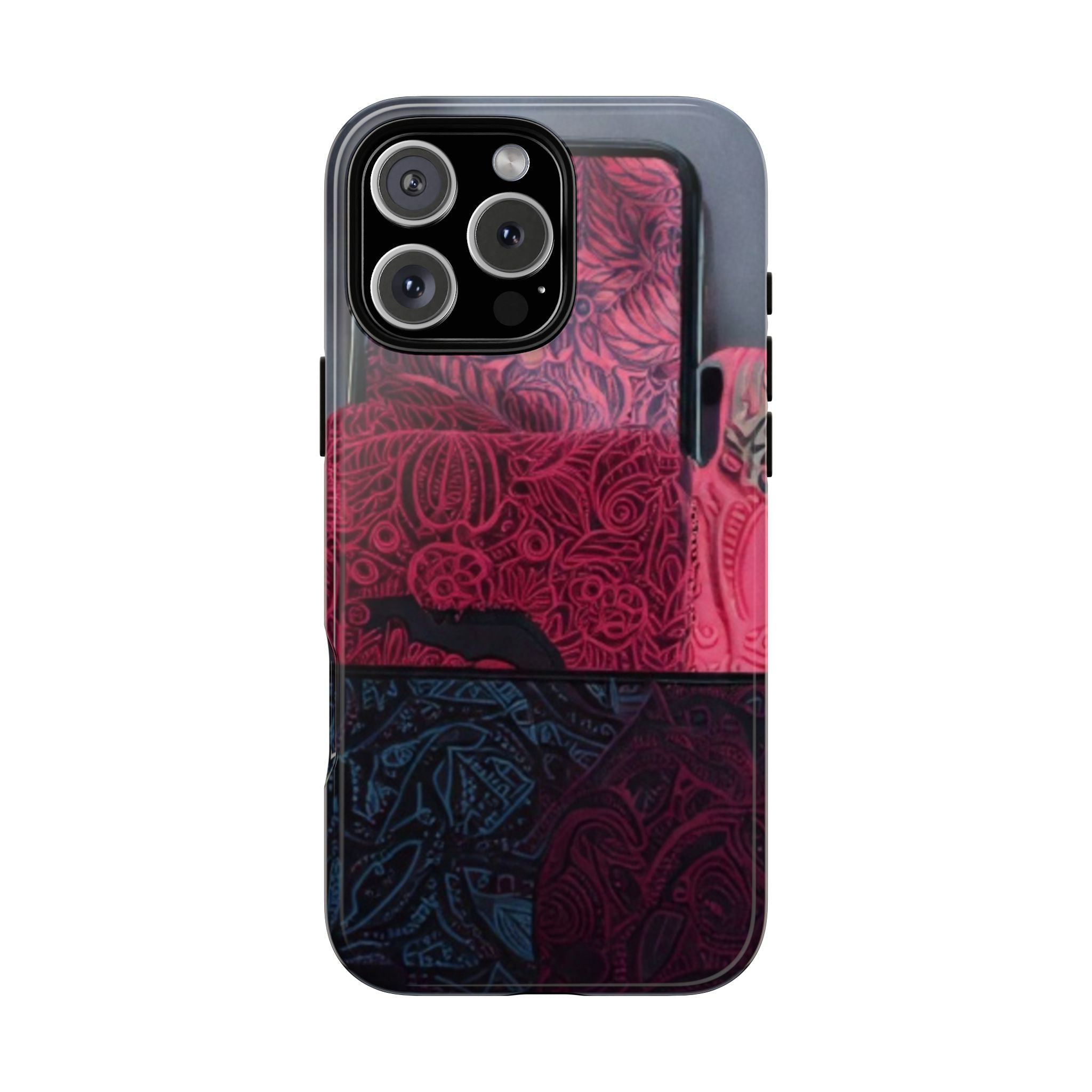 Floral Patchwork Tough Phone Case — Pink & Navy Doodle Design