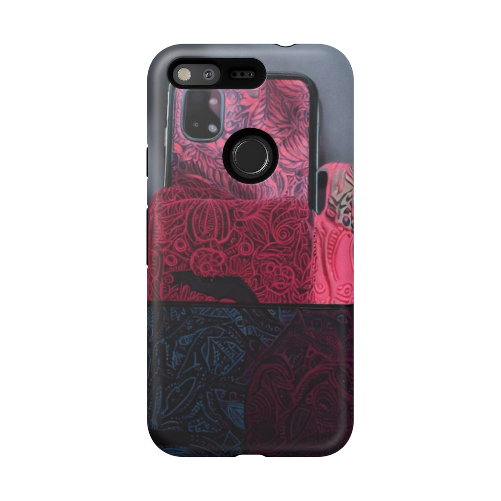 Floral Patchwork Tough Phone Case — Pink & Navy Doodle Design