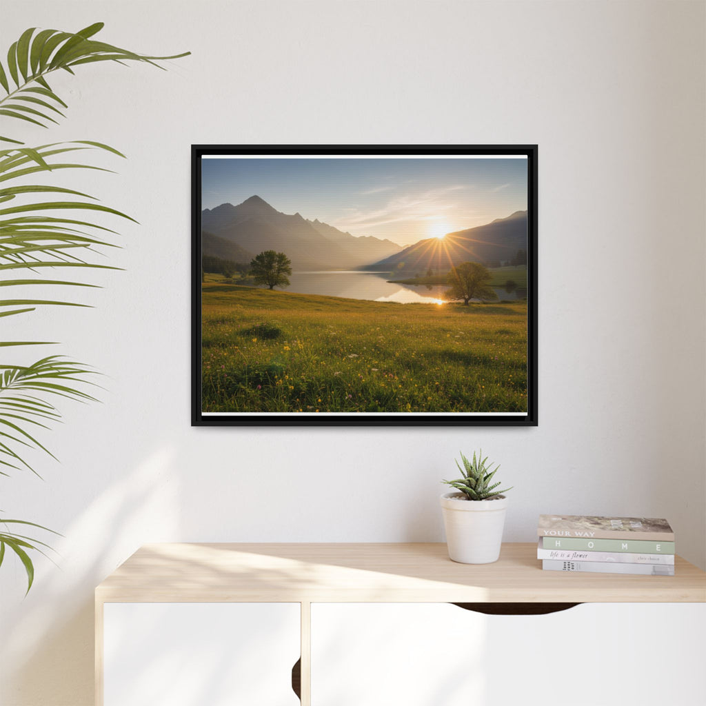 Sunrise Mountain Lake Matte Canvas — Framed Landscape Wall Art