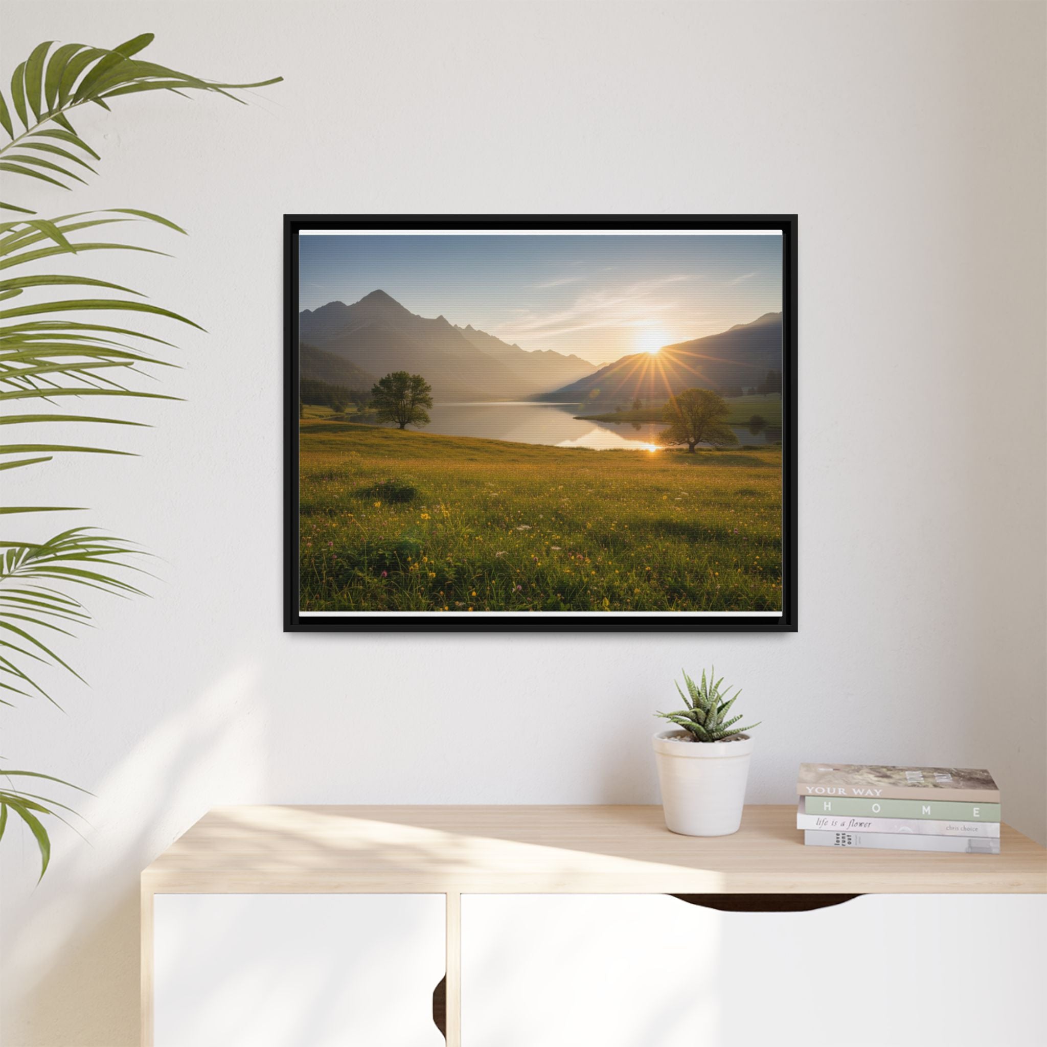 Sunrise Mountain Lake Matte Canvas — Framed Landscape Wall Art