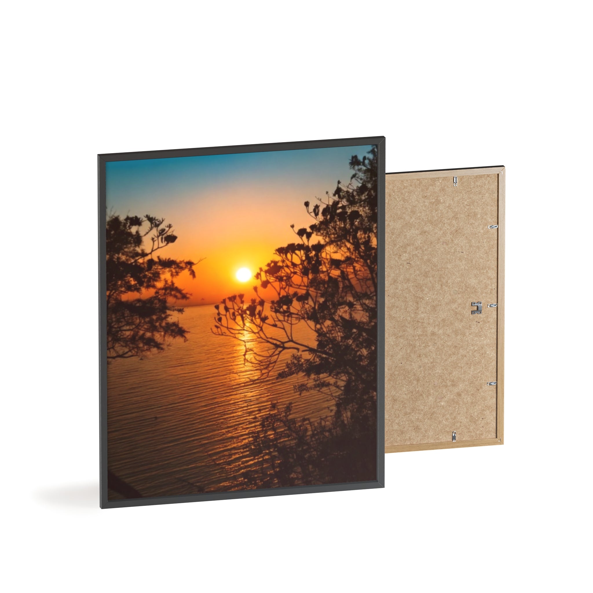 Sunset Coastal Poster with Wooden Frame — Framed Beach Wall Art