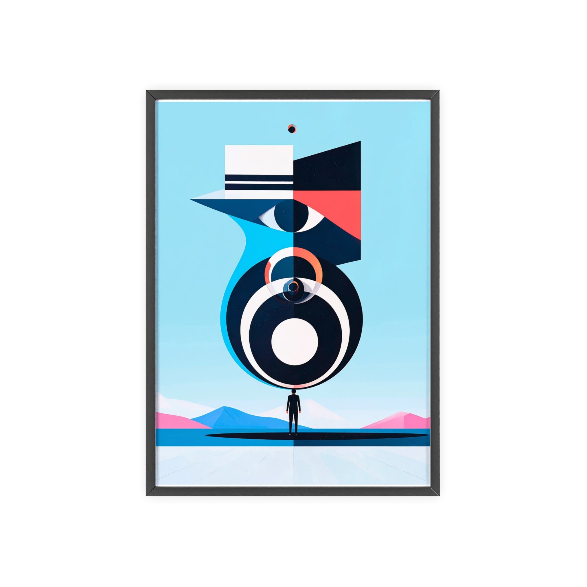 Abstract Geometric Bird Poster with Wooden Frame — Modern Minimalist Wall Art