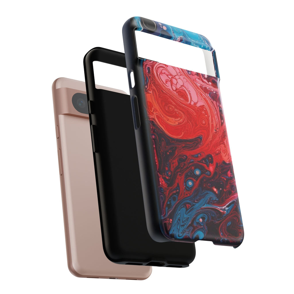 Abstract Red & Blue Swirl Tough Phone Case — Protective iPhone Cover with Fluid Art Design