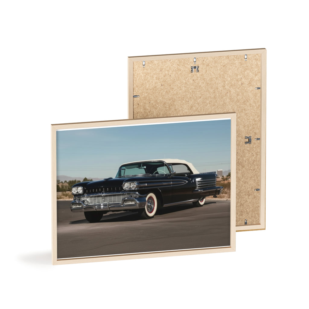 Vintage Black Classic Car Poster with Wooden Frame — Retro Automobile Wall Art