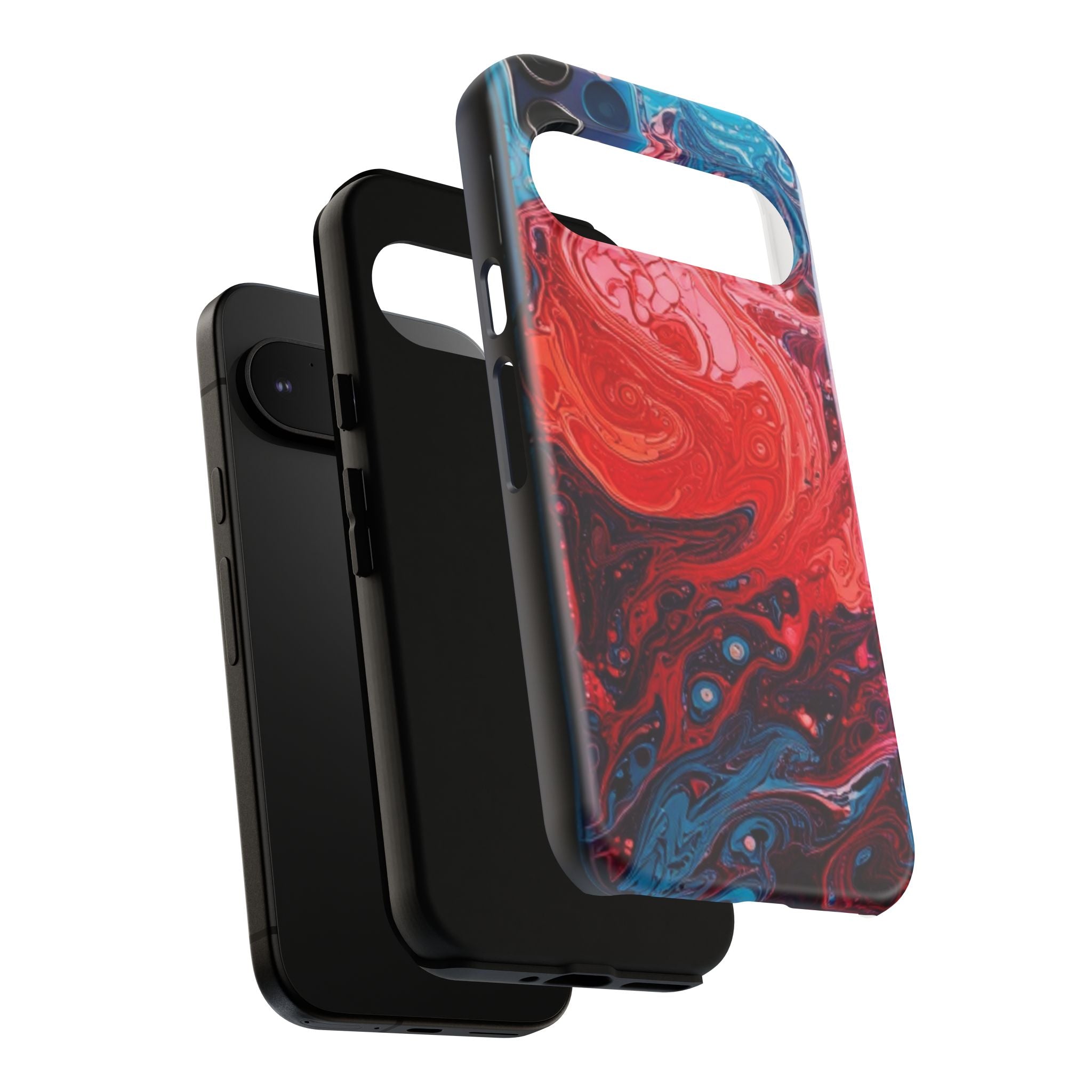 Abstract Red & Blue Swirl Tough Phone Case — Protective iPhone Cover with Fluid Art Design