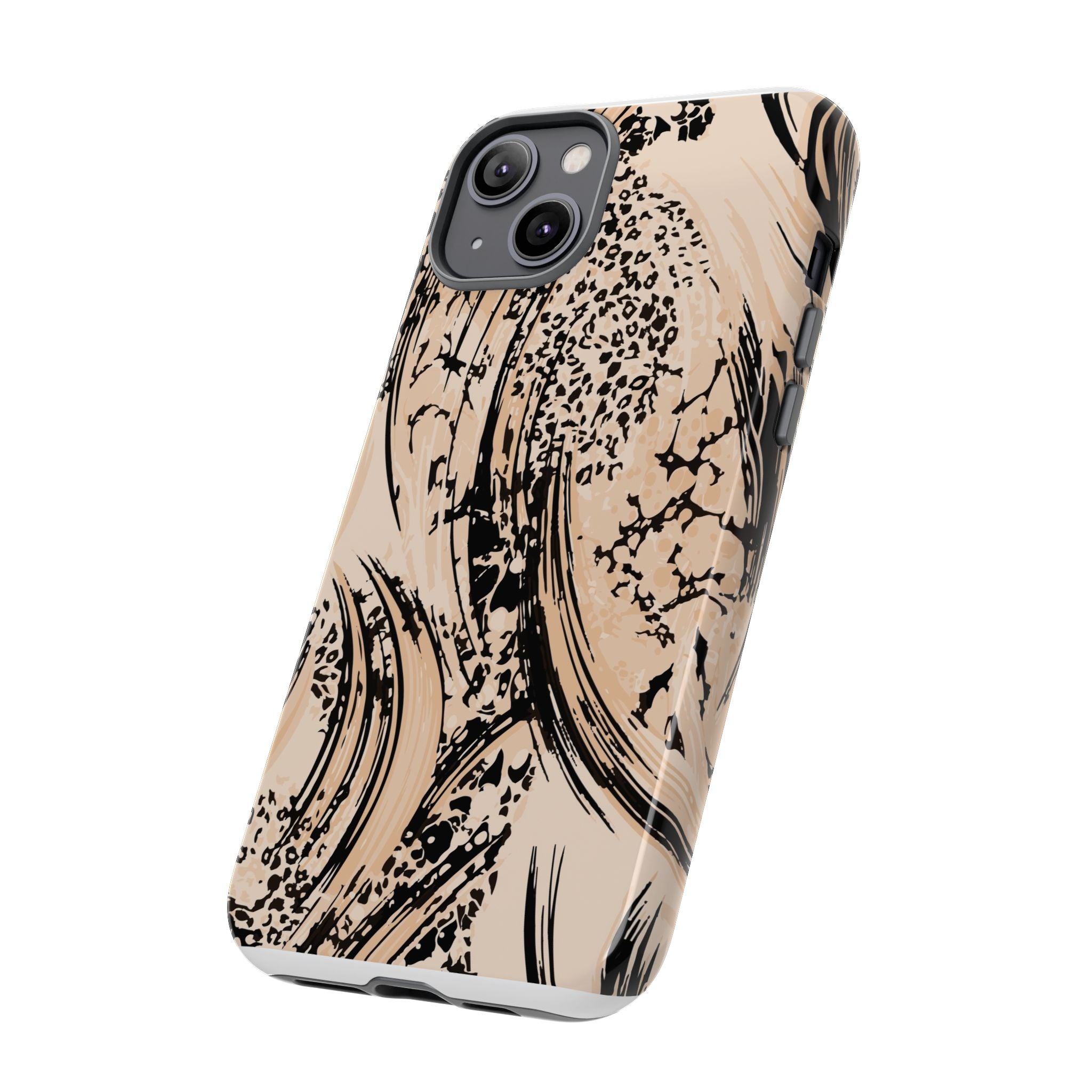 Abstract Brushstroke Phone Case — Neutral Beige & Black Artistic Protective Cover