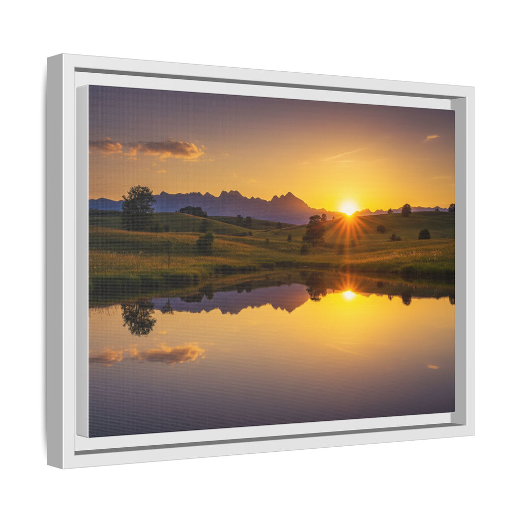Framed Matte Canvas Sunset Landscape — Serene Lake Reflection Wall Art