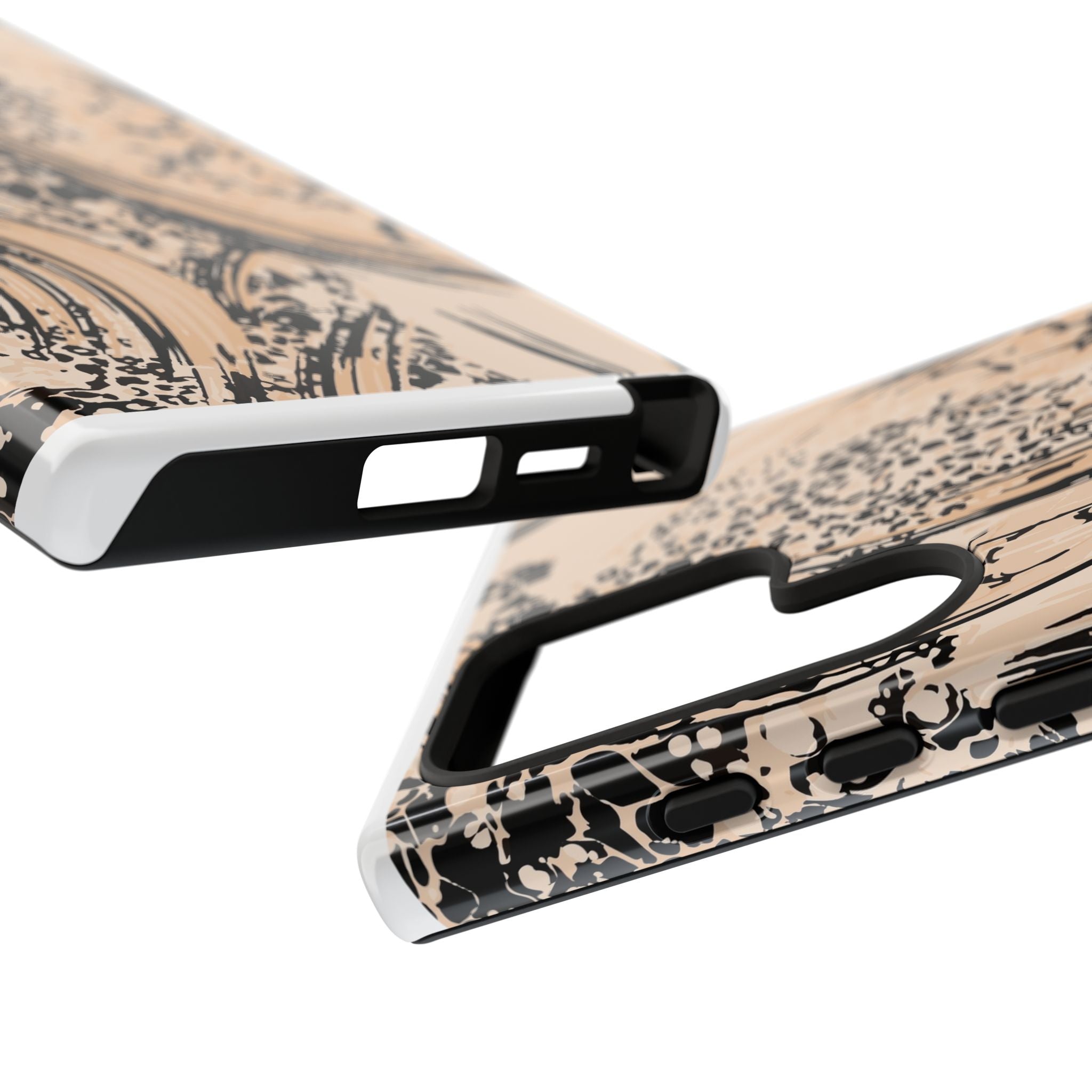 Abstract Brushstroke Phone Case — Neutral Beige & Black Artistic Protective Cover