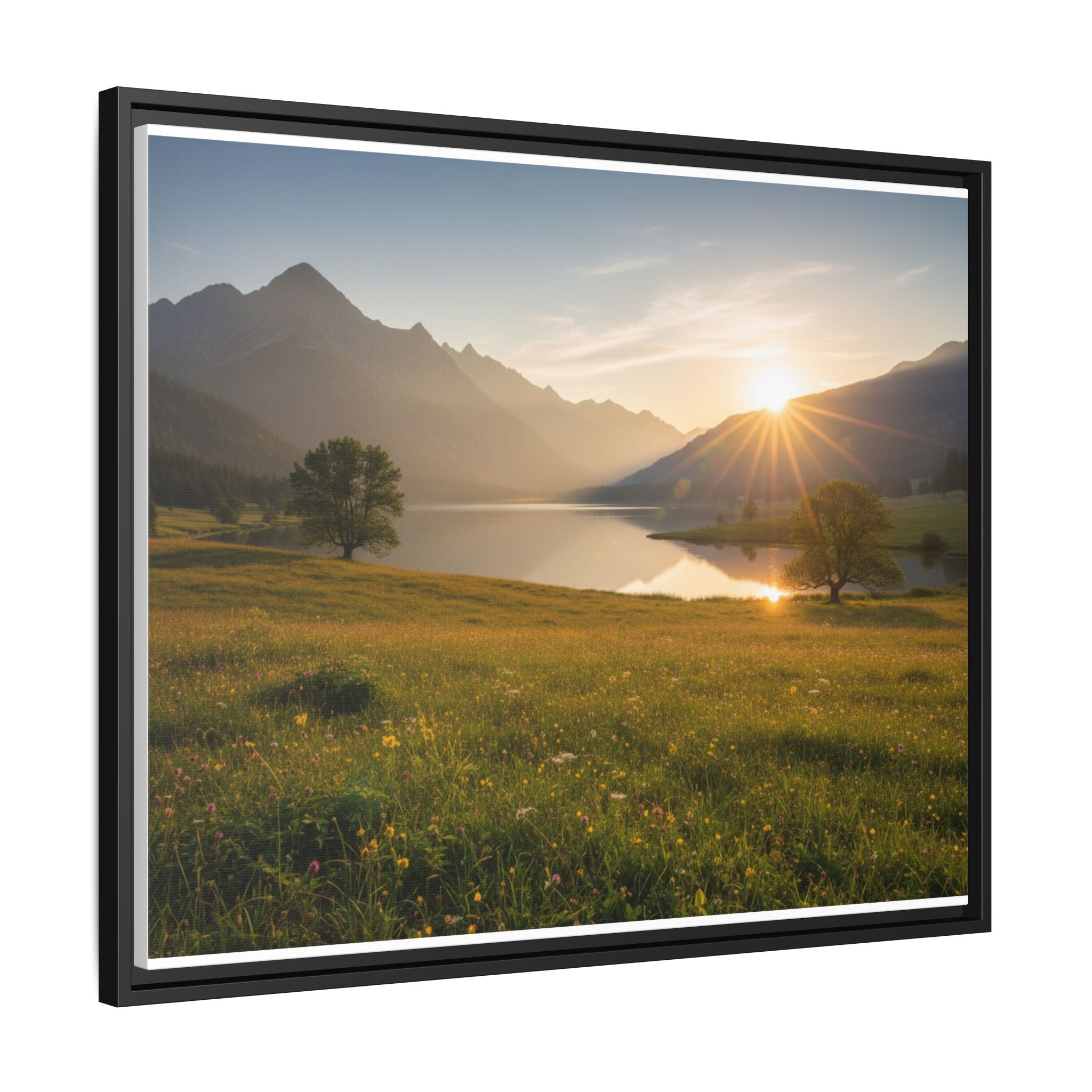 Sunrise Mountain Lake Matte Canvas — Framed Landscape Wall Art