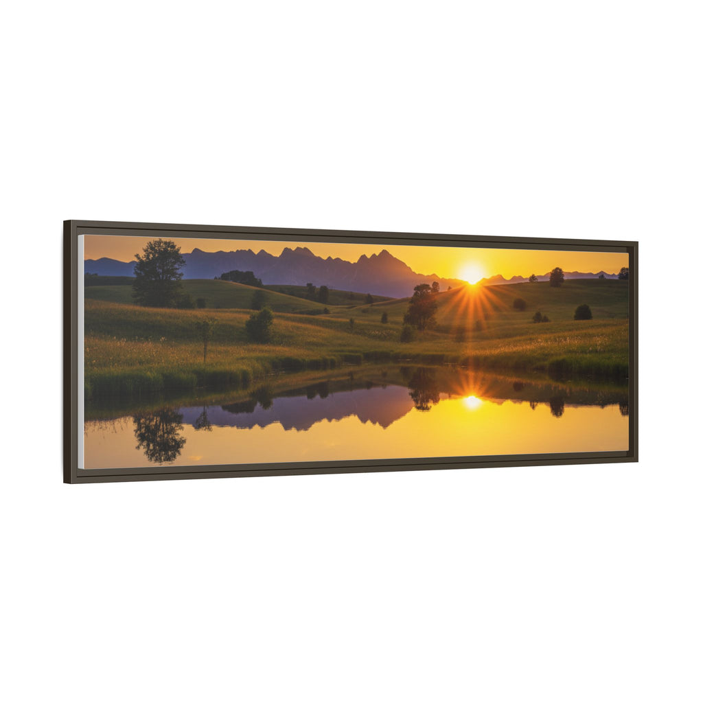 Framed Matte Canvas Sunset Landscape — Serene Lake Reflection Wall Art