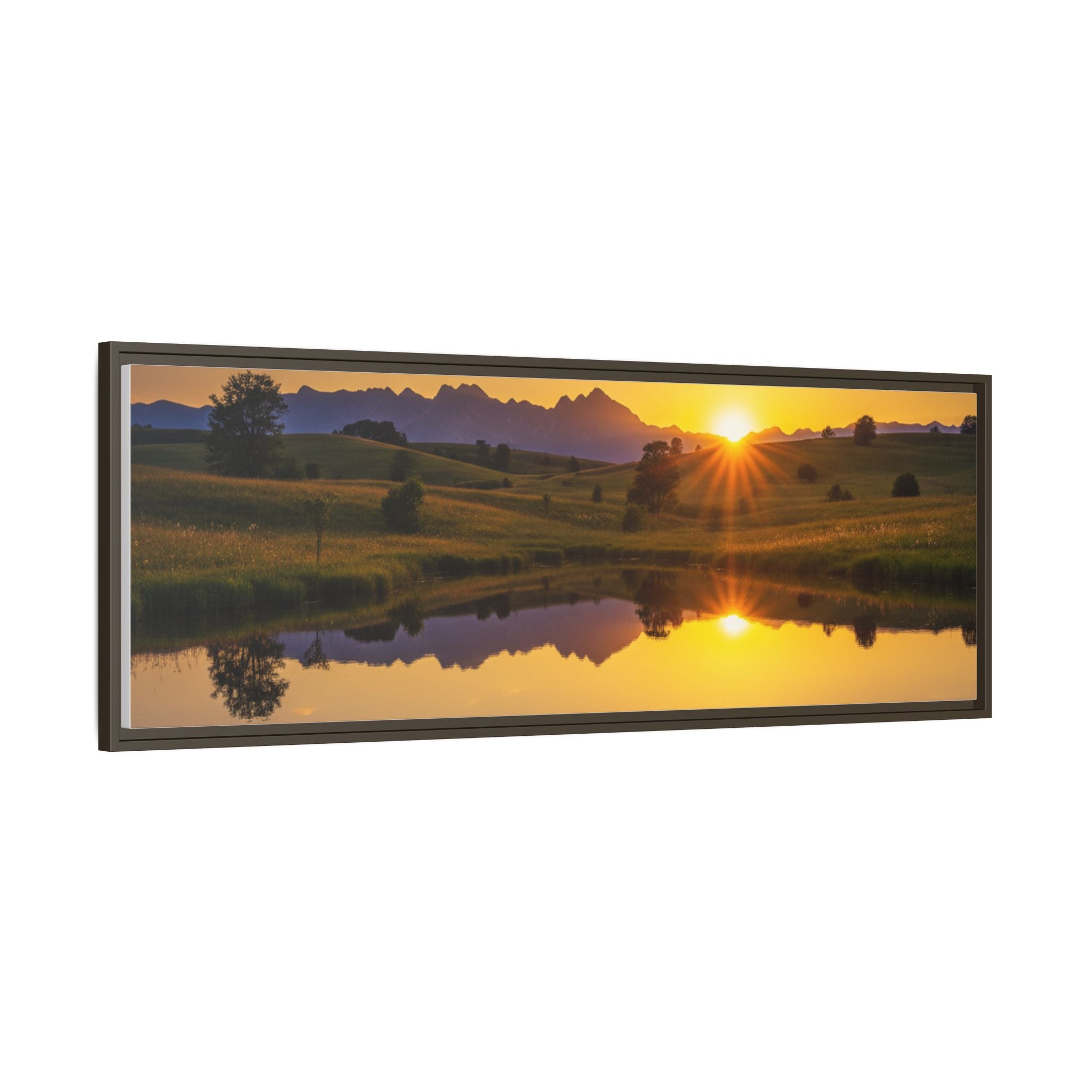 Framed Matte Canvas Sunset Landscape — Serene Lake Reflection Wall Art