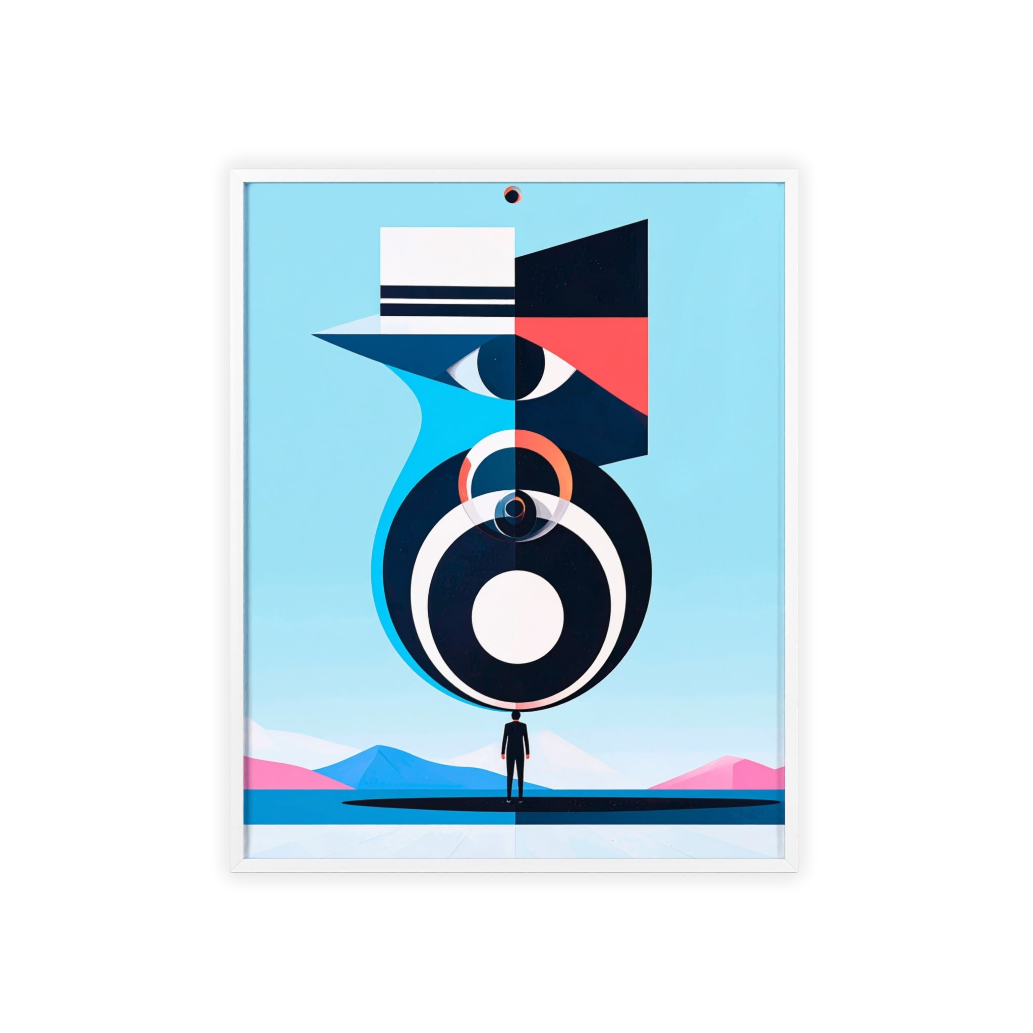 Abstract Geometric Bird Poster with Wooden Frame — Modern Minimalist Wall Art