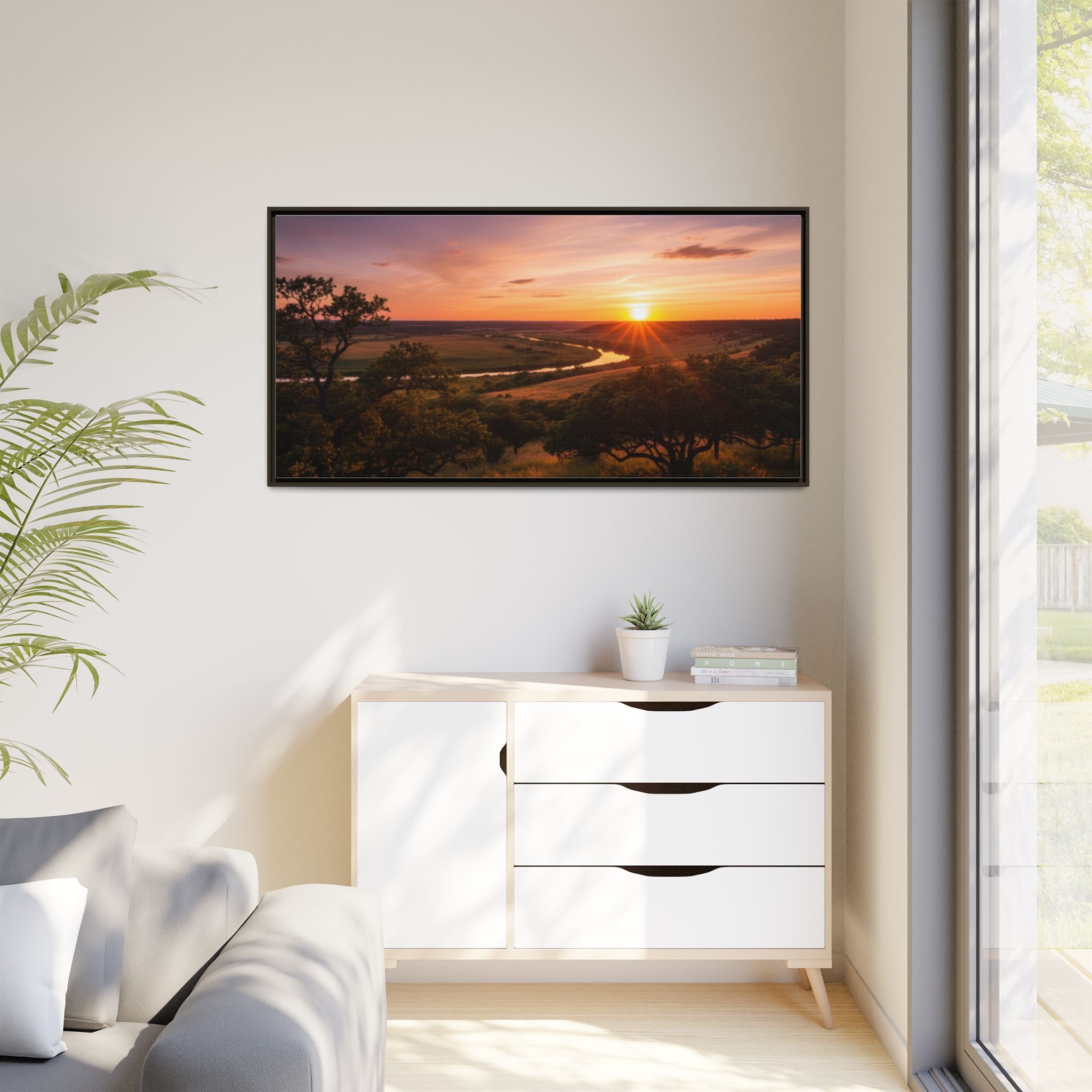 Sunset River Matte Canvas Framed Wall Art