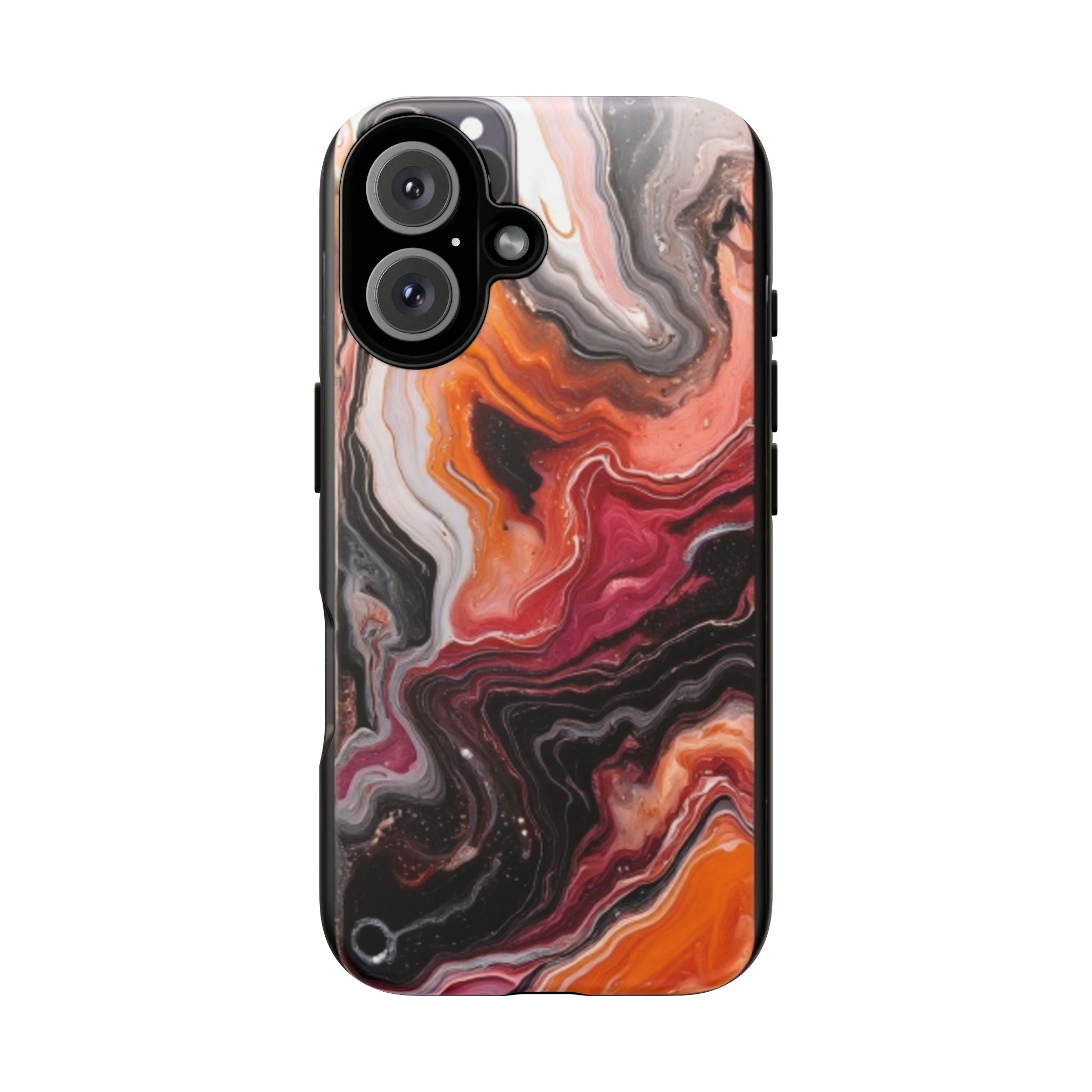 Marble Swirl Tough Phone Case — Orange Red Abstract Protective Cover
