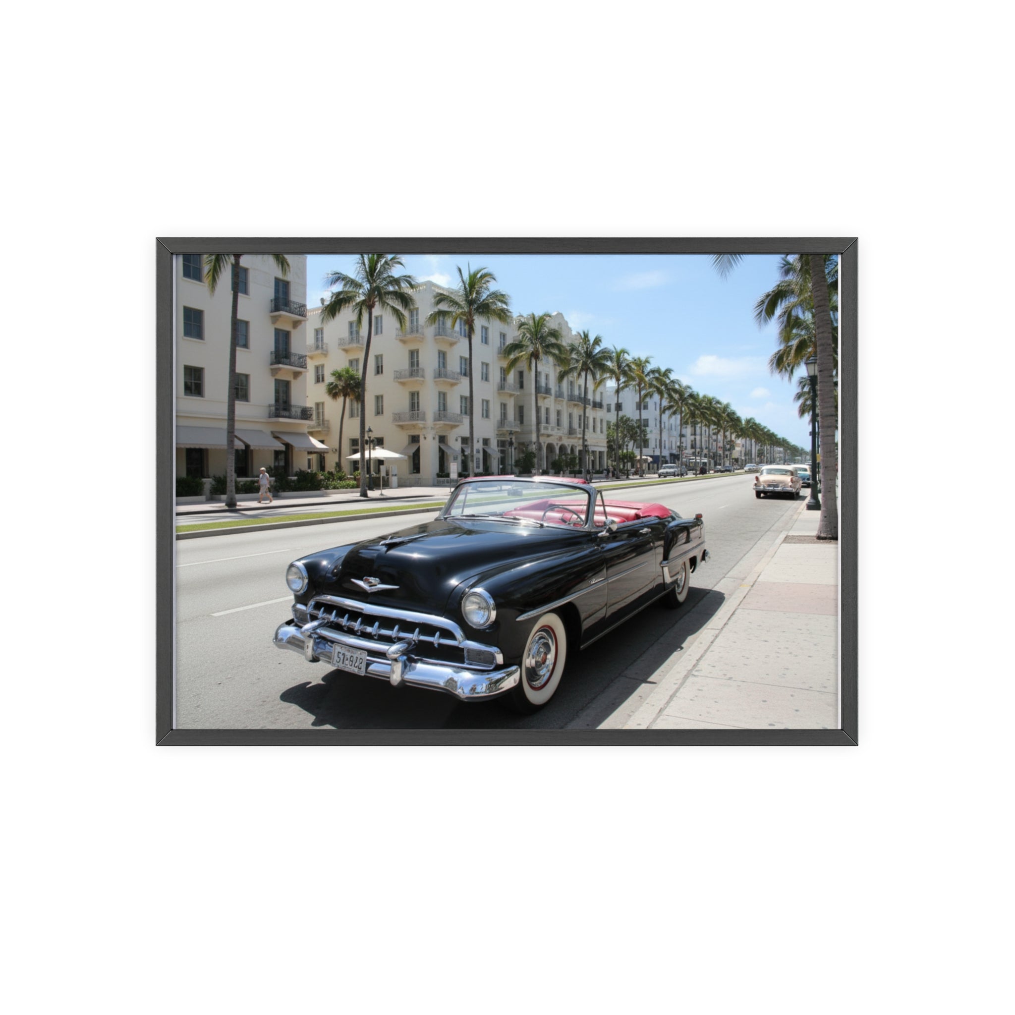 Vintage Convertible on Ocean Drive Framed Poster – Retro Classic Car Wall Art