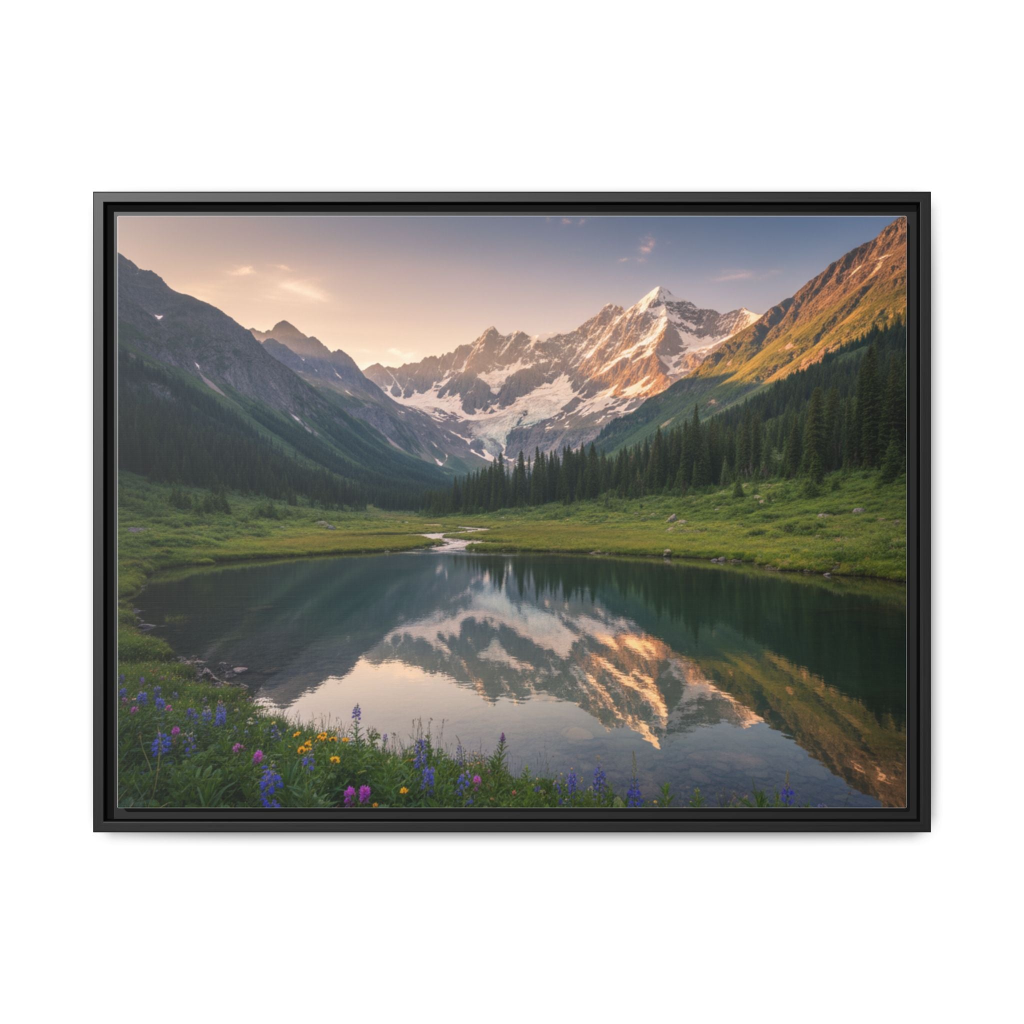Matte Framed Canvas - Mountain Lake Landscape Wall Art