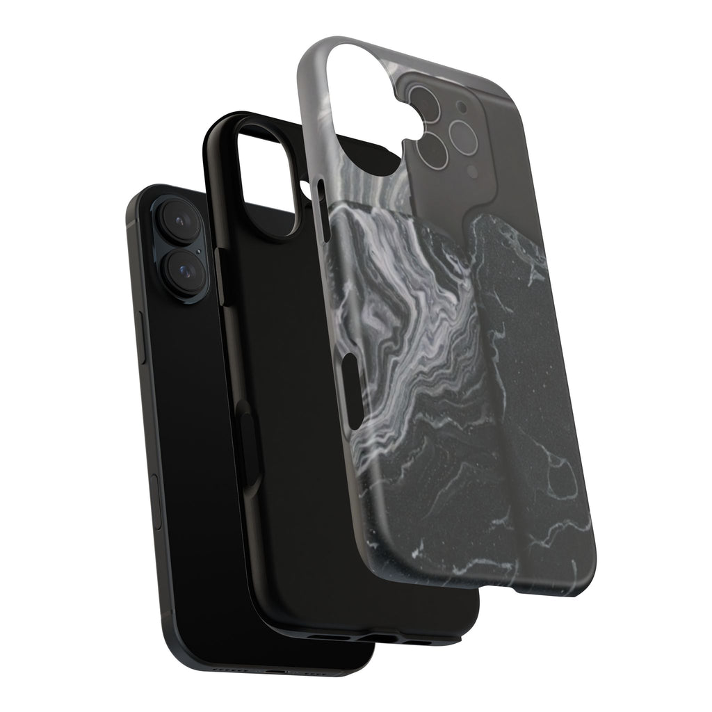 Black Marble Tough Phone Case — Protective iPhone Cover with Marble Texture